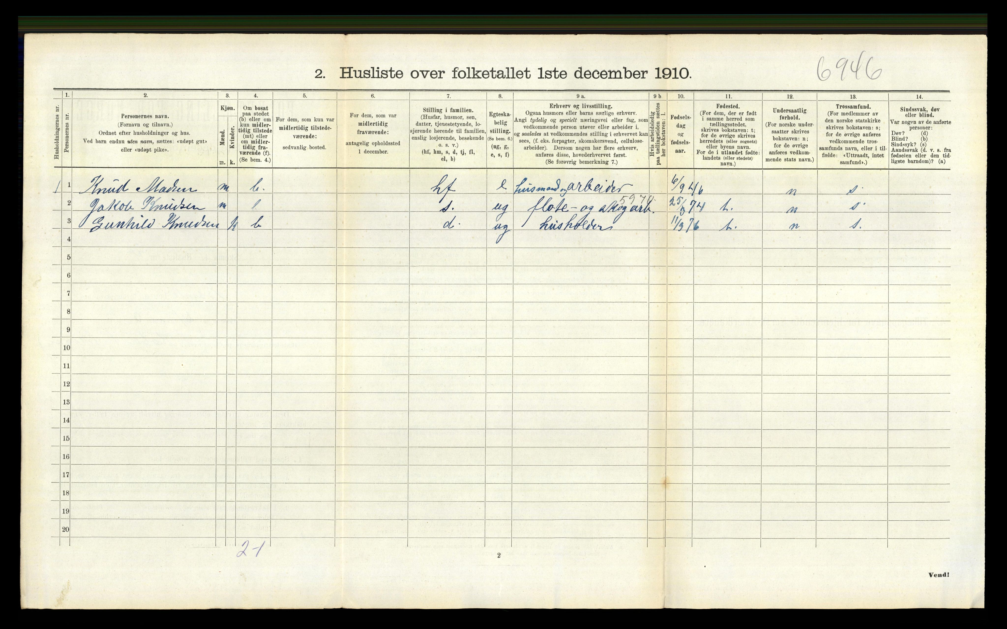 RA, 1910 census for Bamble, 1910, p. 1215