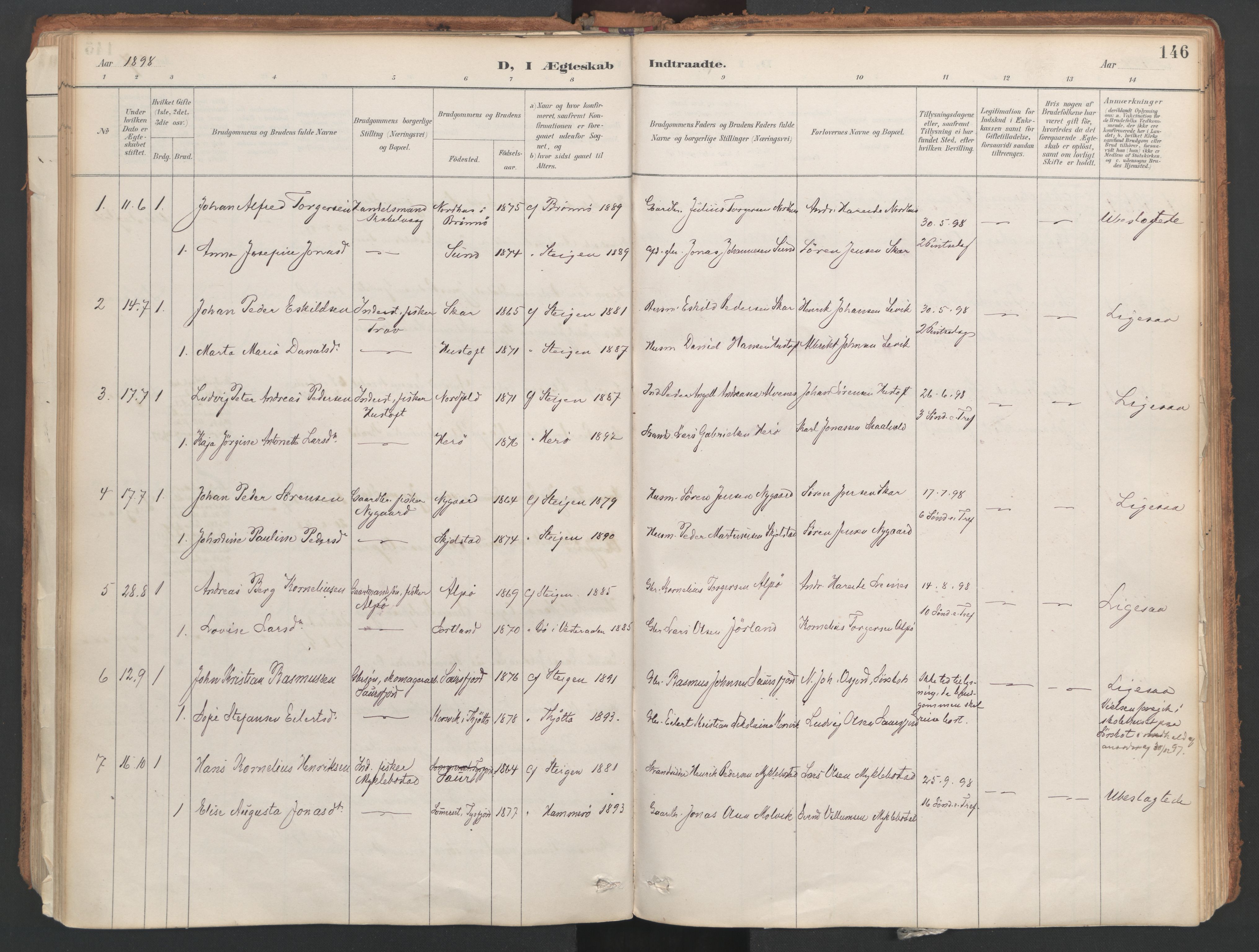 Ministerialprotokoller, klokkerbøker og fødselsregistre - Nordland, AV/SAT-A-1459/857/L0822: Parish register (official) no. 857A02, 1890-1917, p. 146