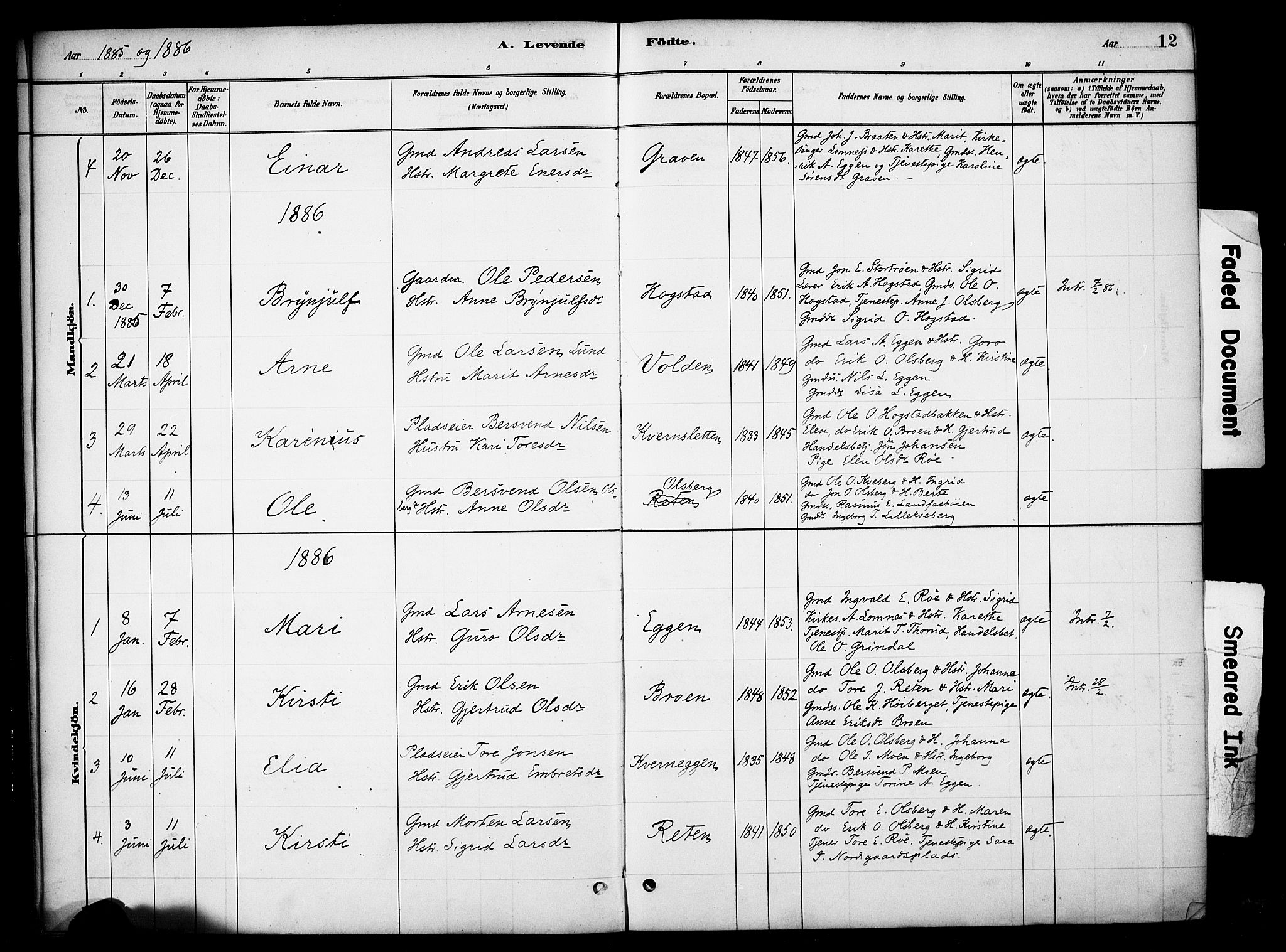 Tynset prestekontor, SAH/PREST-058/H/Ha/Haa/L0023: Parish register (official) no. 23, 1880-1901, p. 12
