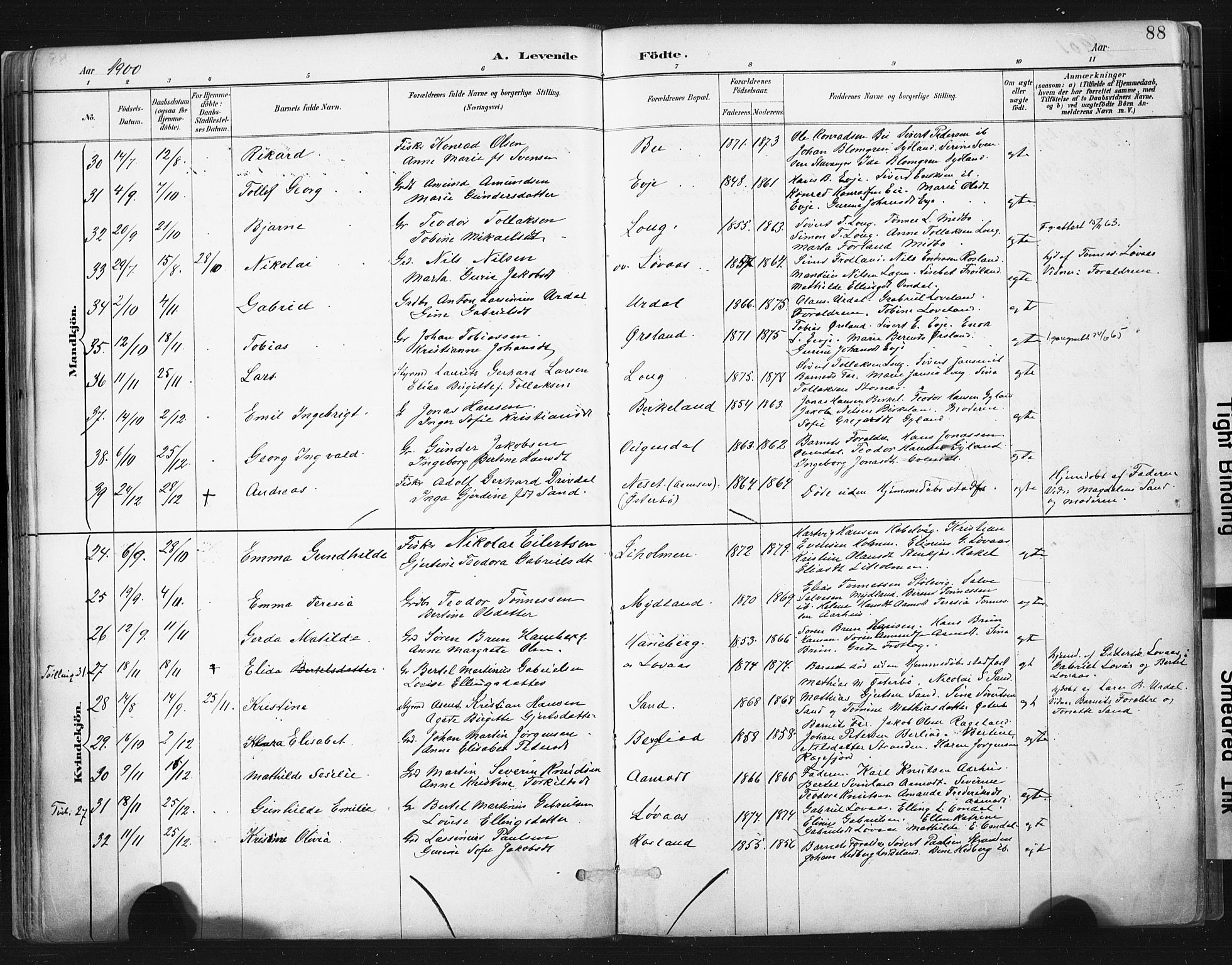 Sokndal sokneprestkontor, AV/SAST-A-101808: Parish register (official) no. A 11.1, 1887-1905, p. 88