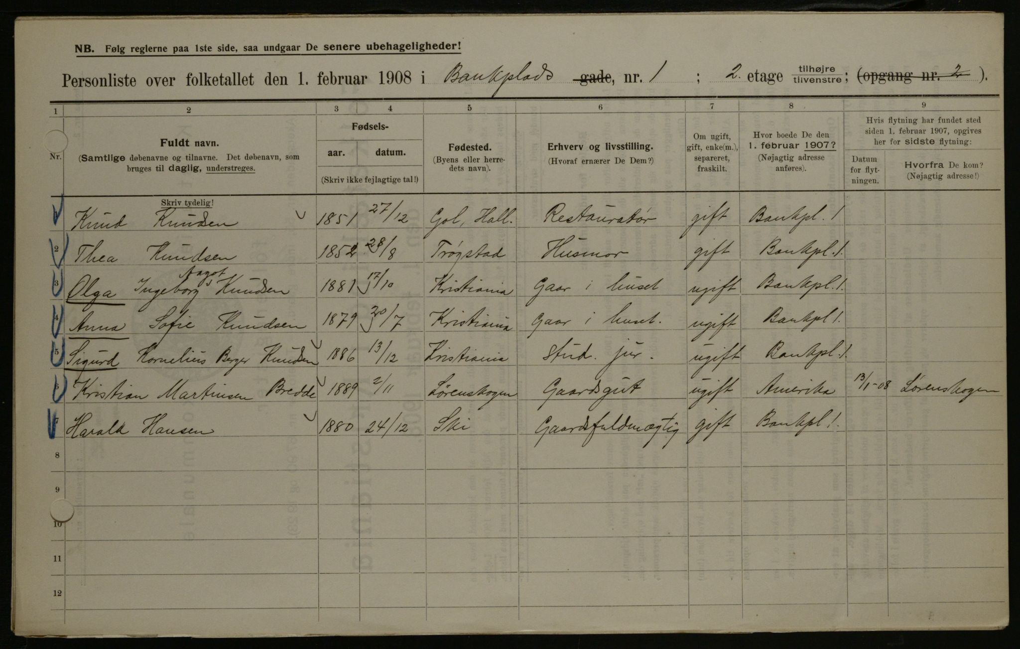 OBA, Municipal Census 1908 for Kristiania, 1908, p. 3326