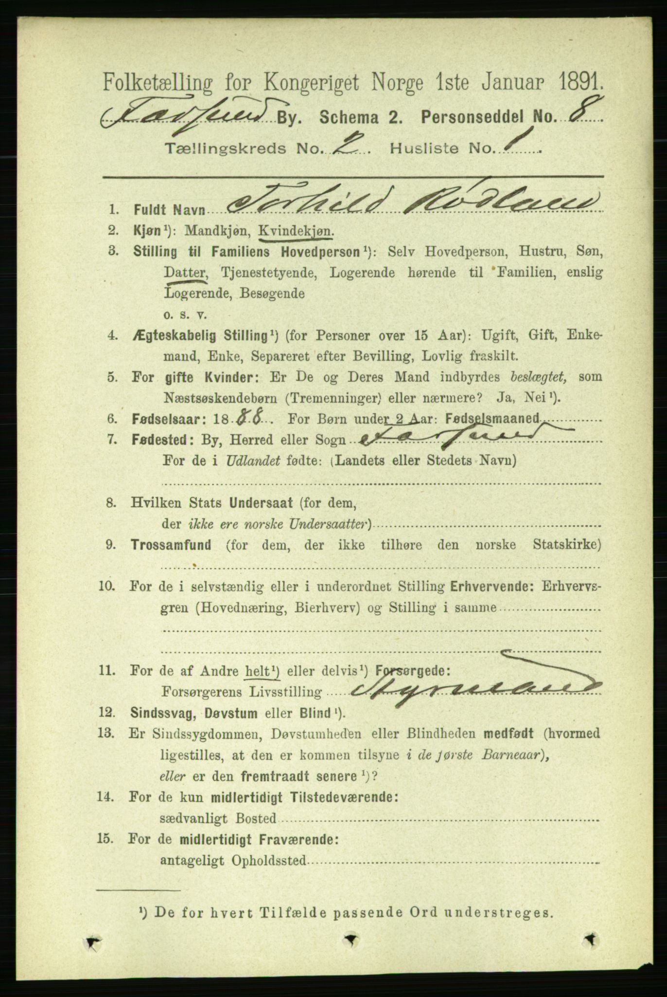 RA, 1891 census for 1003 Farsund, 1891, p. 961