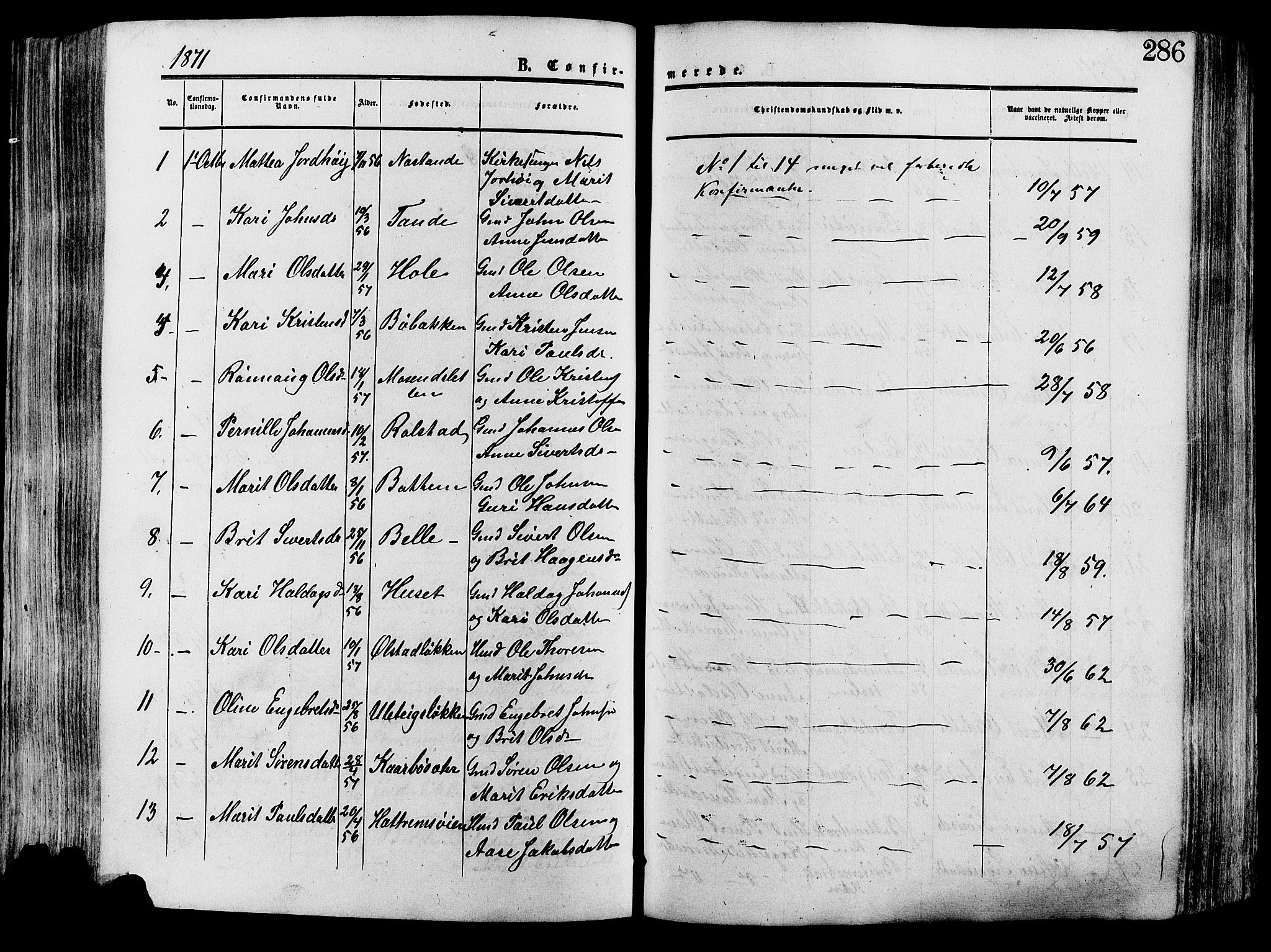Lesja prestekontor, SAH/PREST-068/H/Ha/Haa/L0008: Parish register (official) no. 8, 1854-1880, p. 286