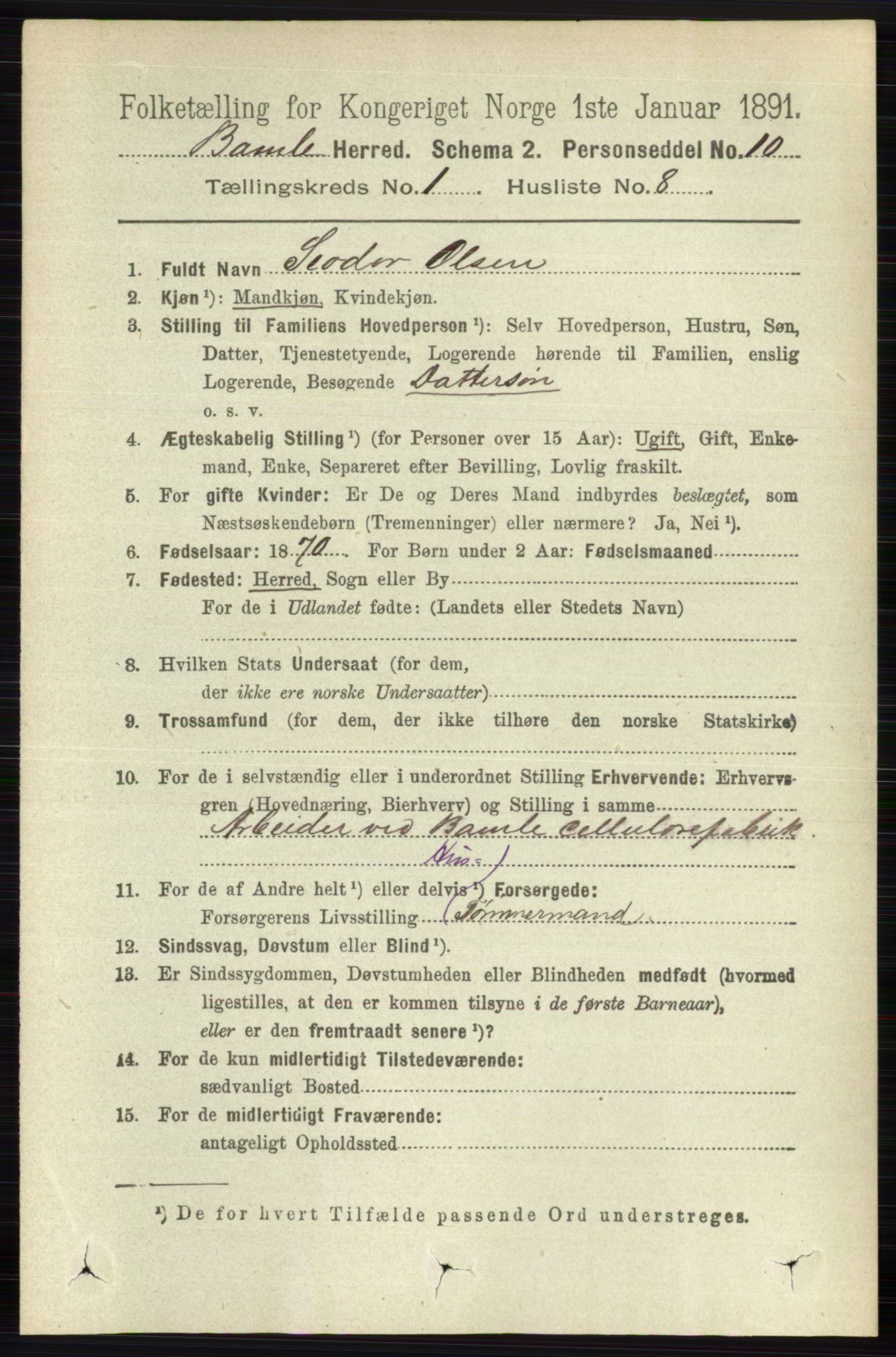 RA, 1891 census for 0814 Bamble, 1891, p. 192