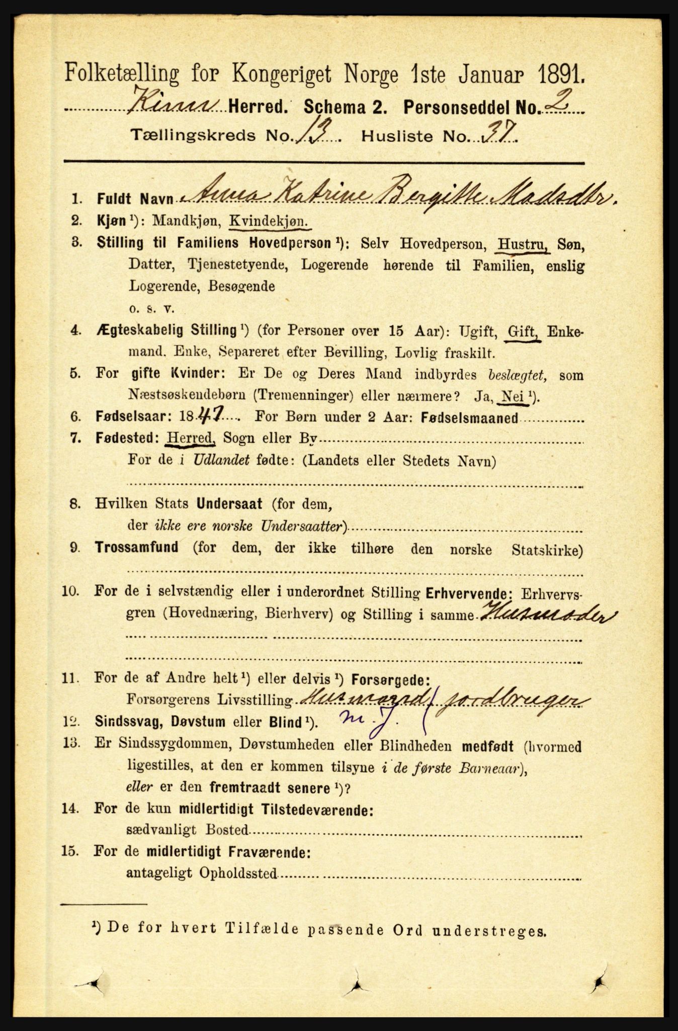 RA, 1891 census for 1437 Kinn, 1891, p. 5309