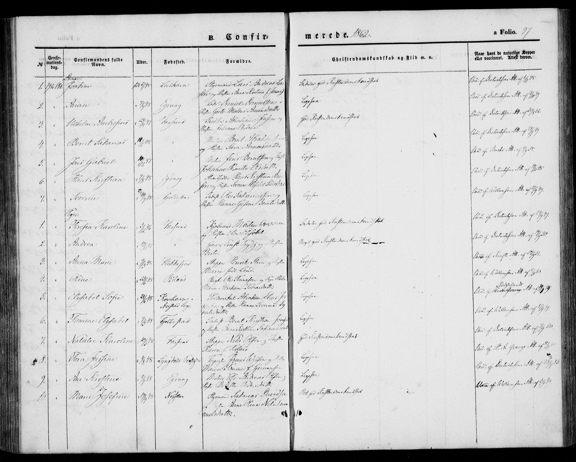 Farsund sokneprestkontor, AV/SAK-1111-0009/F/Fa/L0004: Parish register (official) no. A 4, 1847-1863, p. 97