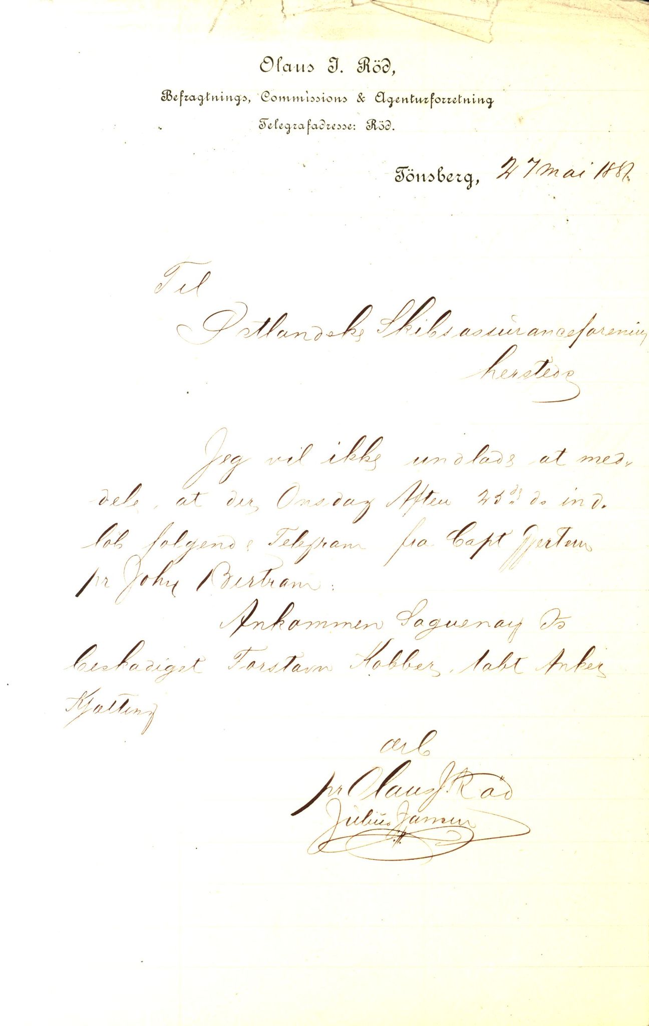 Pa 63 - Østlandske skibsassuranceforening, VEMU/A-1079/G/Ga/L0014/0005: Havaridokumenter / John Bertram, Lainetar, Lincolnshire, 1881, p. 2