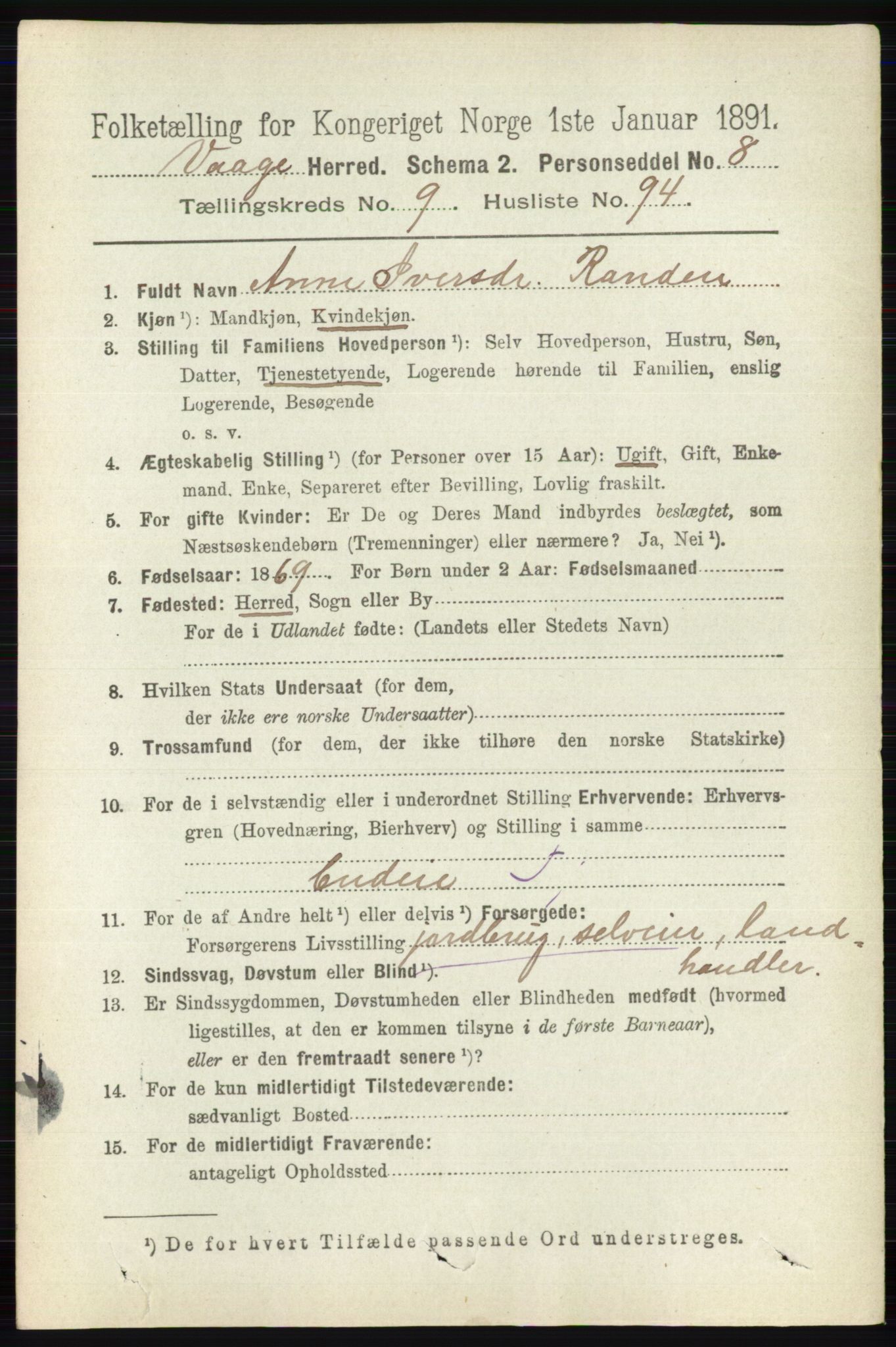 RA, 1891 census for 0515 Vågå, 1891, p. 6120