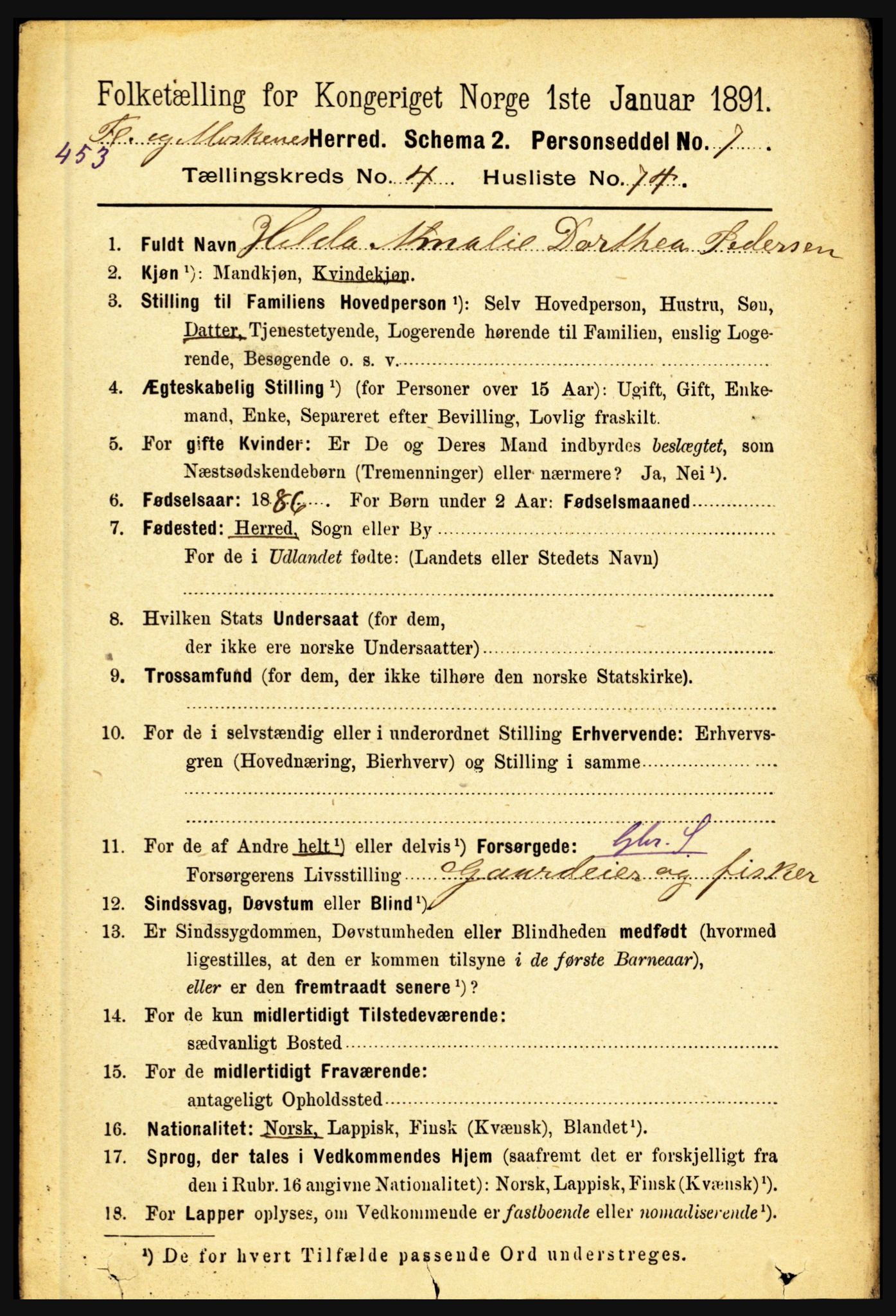 RA, 1891 census for 1859 Flakstad, 1891, p. 2399