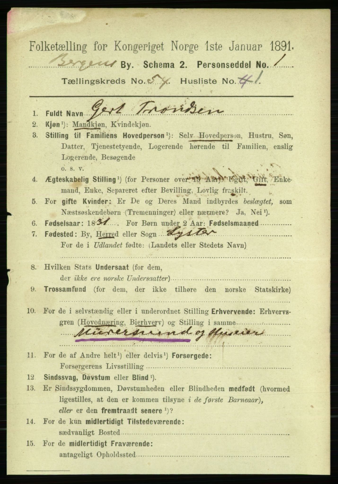 RA, 1891 Census for 1301 Bergen, 1891, p. 62572