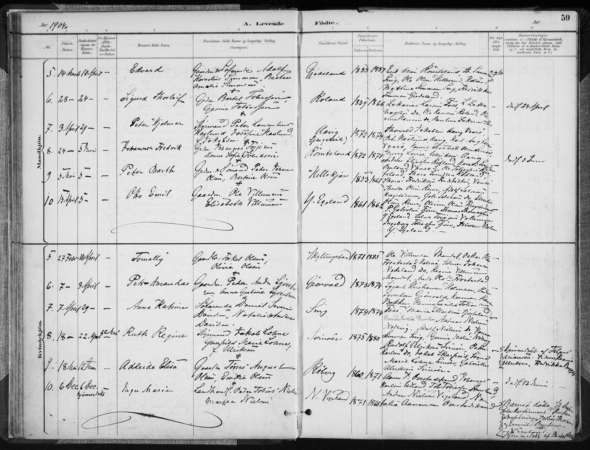 Sør-Audnedal sokneprestkontor, AV/SAK-1111-0039/F/Fa/Fab/L0010: Parish register (official) no. A 10, 1892-1913, p. 59