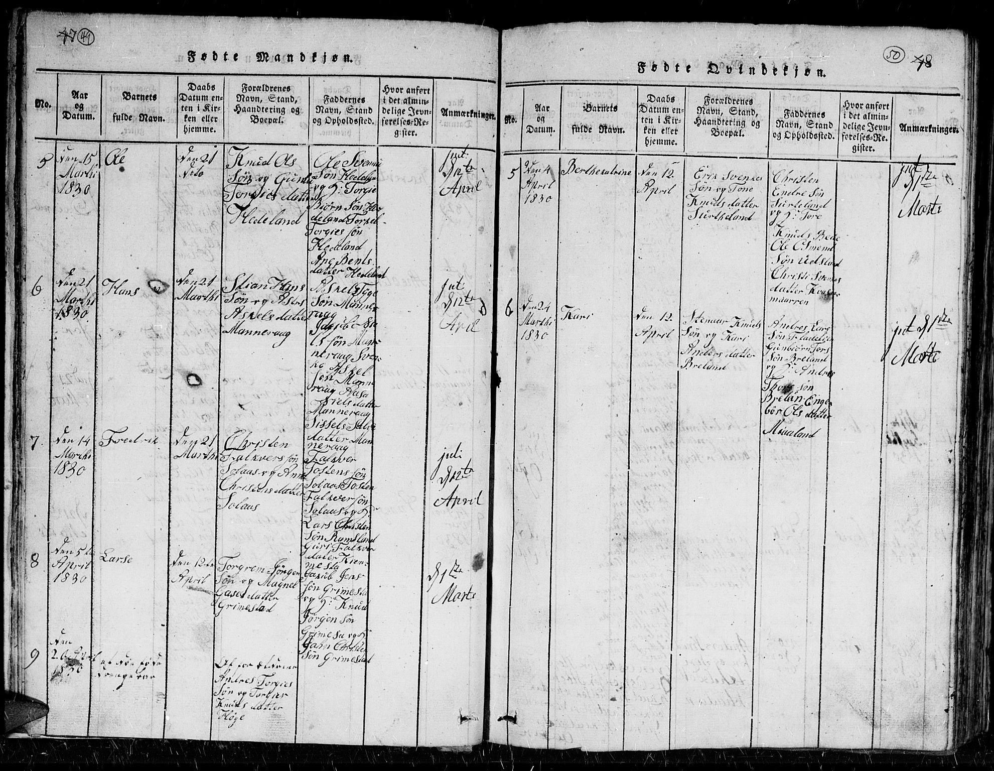 Holum sokneprestkontor, AV/SAK-1111-0022/F/Fb/Fbc/L0001: Parish register (copy) no. B 1, 1820-1859, p. 49-50