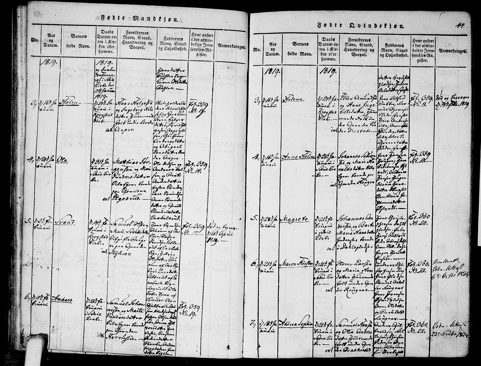 Kråkstad prestekontor Kirkebøker, SAO/A-10125a/F/Fa/L0003: Parish register (official) no. I 3, 1813-1824, p. 44