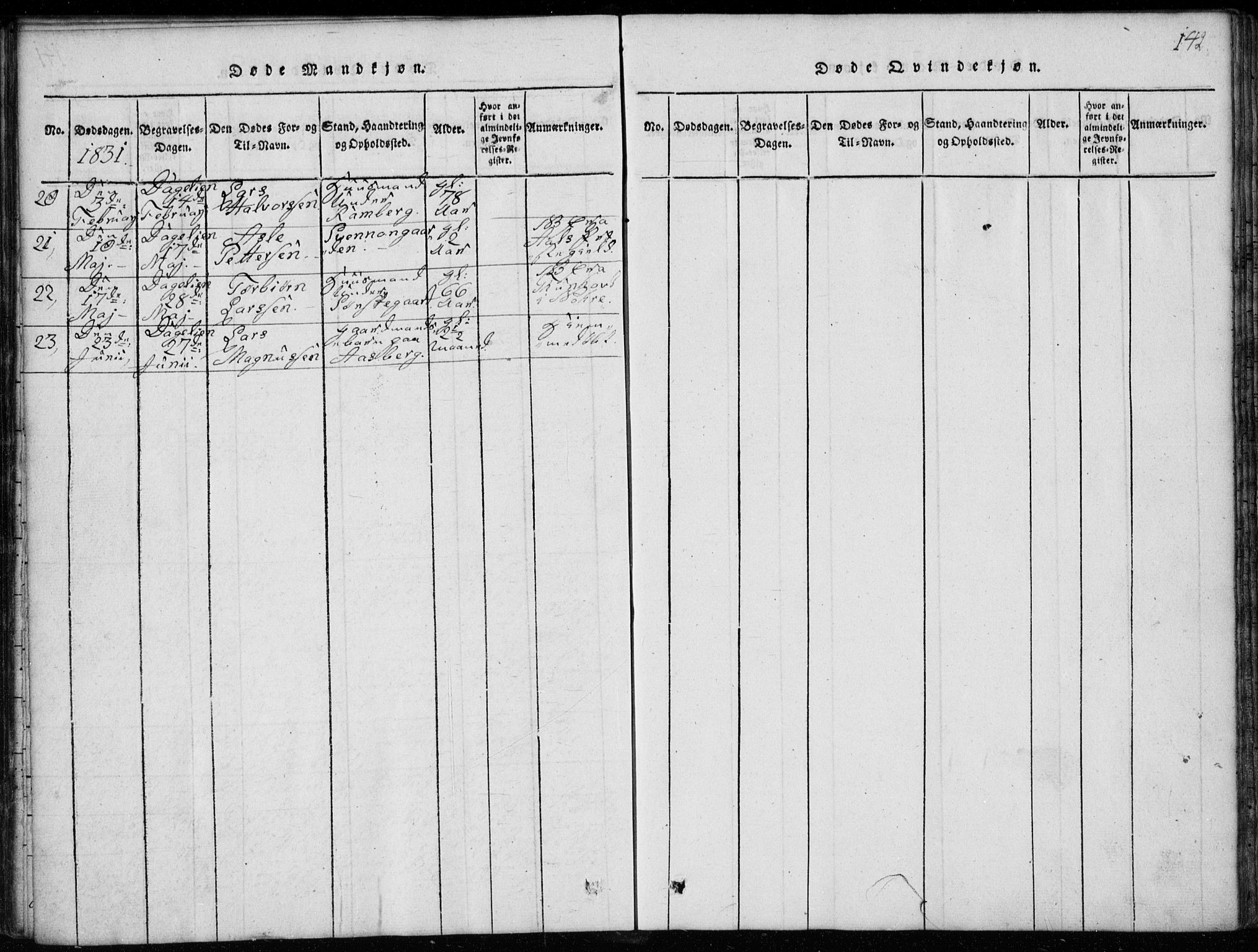 Rollag kirkebøker, AV/SAKO-A-240/G/Ga/L0001: Parish register (copy) no. I 1, 1814-1831, p. 142