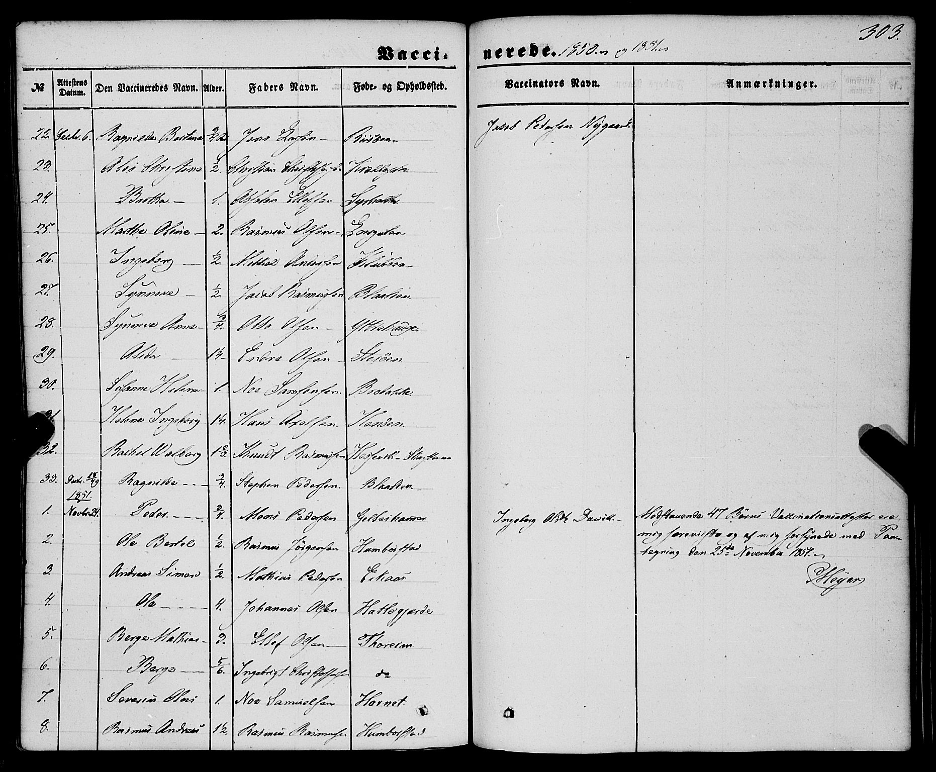 Davik sokneprestembete, AV/SAB-A-79701/H/Haa/Haaa/L0005: Parish register (official) no. A 5, 1850-1866, p. 303