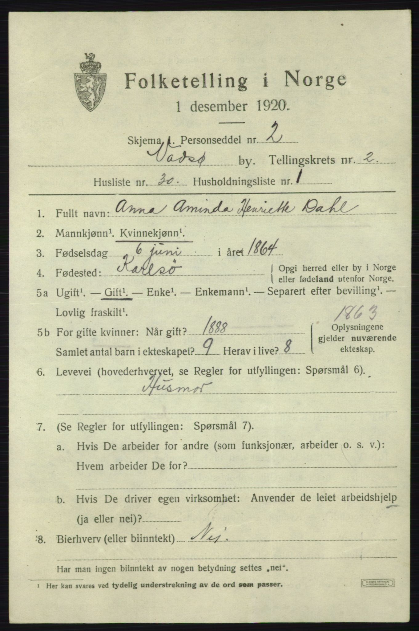 SATØ, 1920 census for Vadsø, 1920, p. 3723