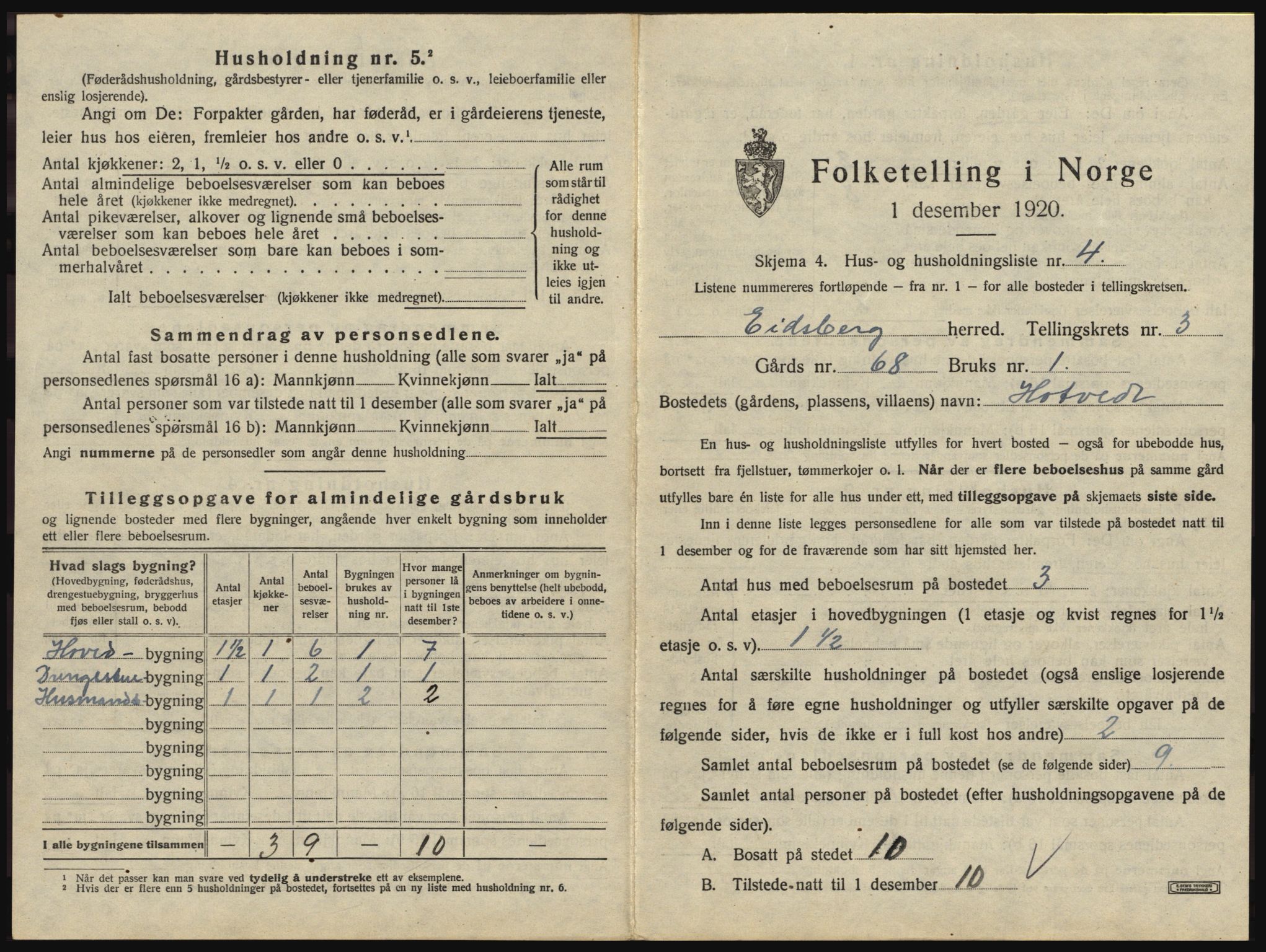 SAO, 1920 census for Eidsberg, 1920, p. 417