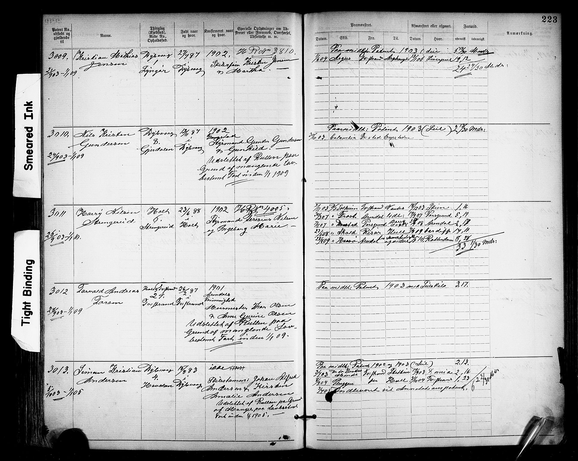 Tvedestrand mønstringskrets, SAK/2031-0011/F/Fa/L0004: Annotasjonsrulle nr 1906-3400 med register, U-26, 1887-1911, p. 244