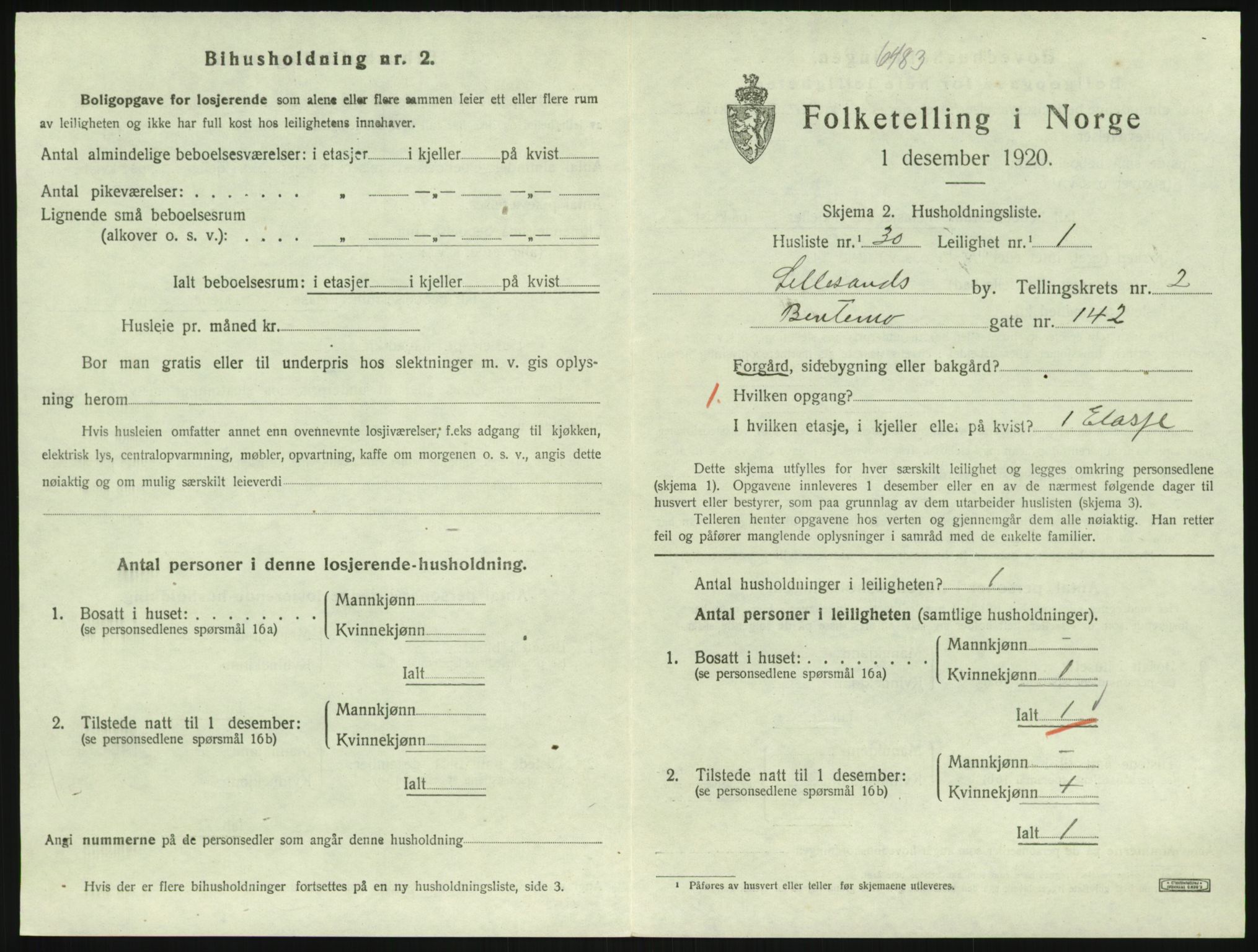 SAK, 1920 census for Lillesand, 1920, p. 893