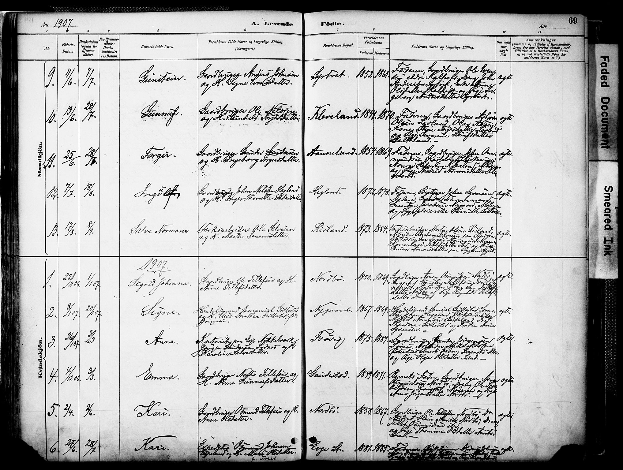 Evje sokneprestkontor, AV/SAK-1111-0008/F/Fa/Faa/L0007: Parish register (official) no. A 7, 1884-1909, p. 69