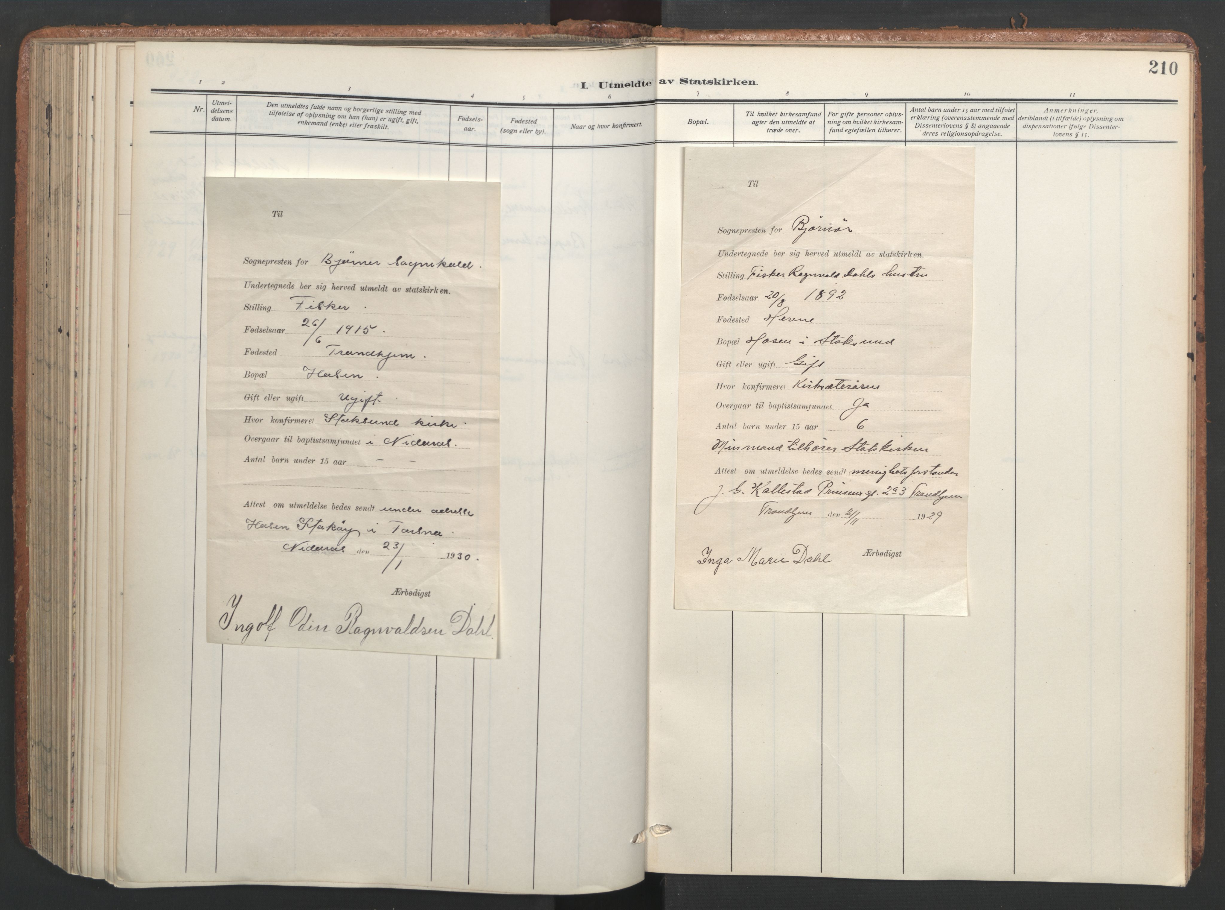 Ministerialprotokoller, klokkerbøker og fødselsregistre - Sør-Trøndelag, SAT/A-1456/656/L0694: Parish register (official) no. 656A03, 1914-1931, p. 210