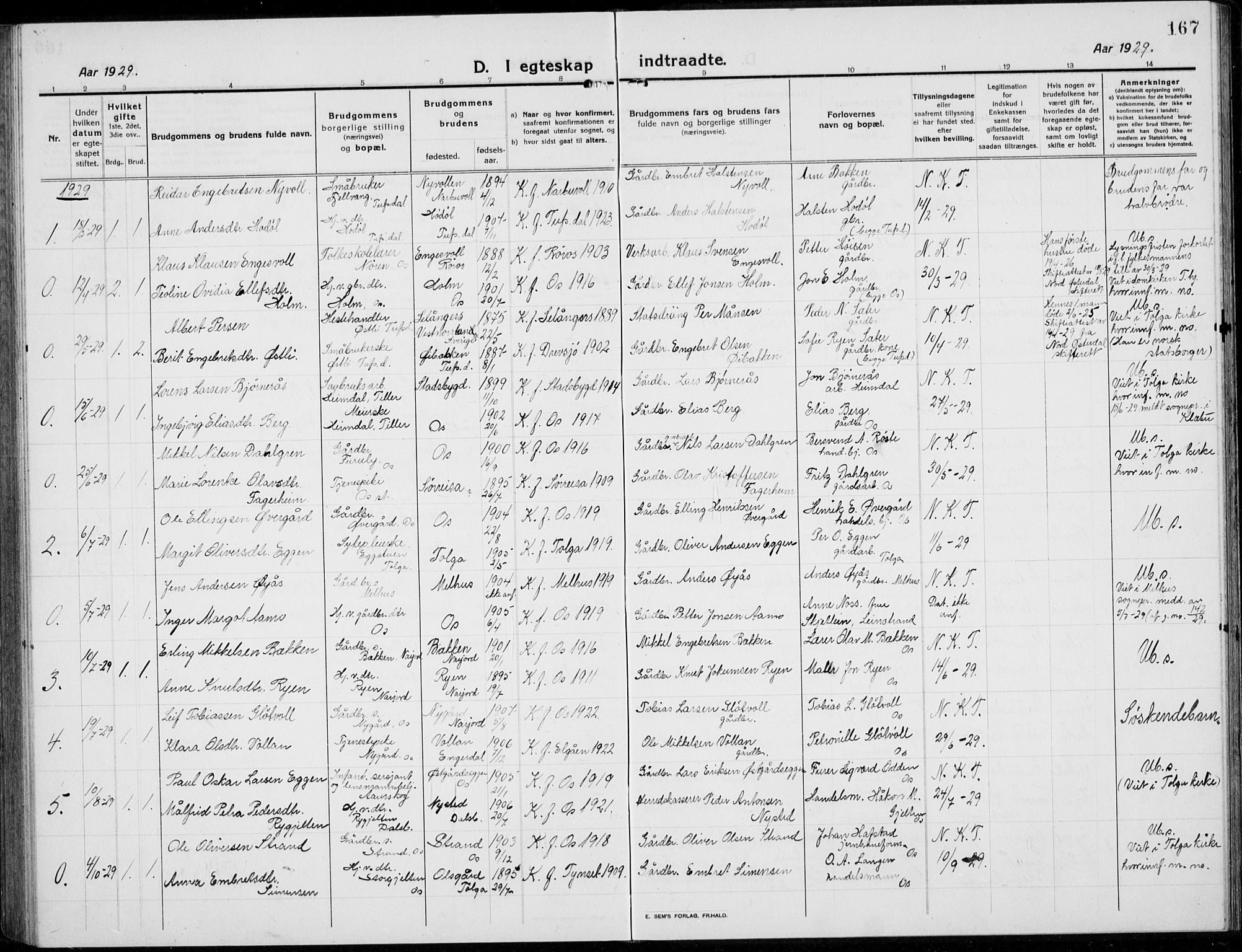 Tolga prestekontor, AV/SAH-PREST-062/L/L0014: Parish register (copy) no. 14, 1913-1936, p. 167