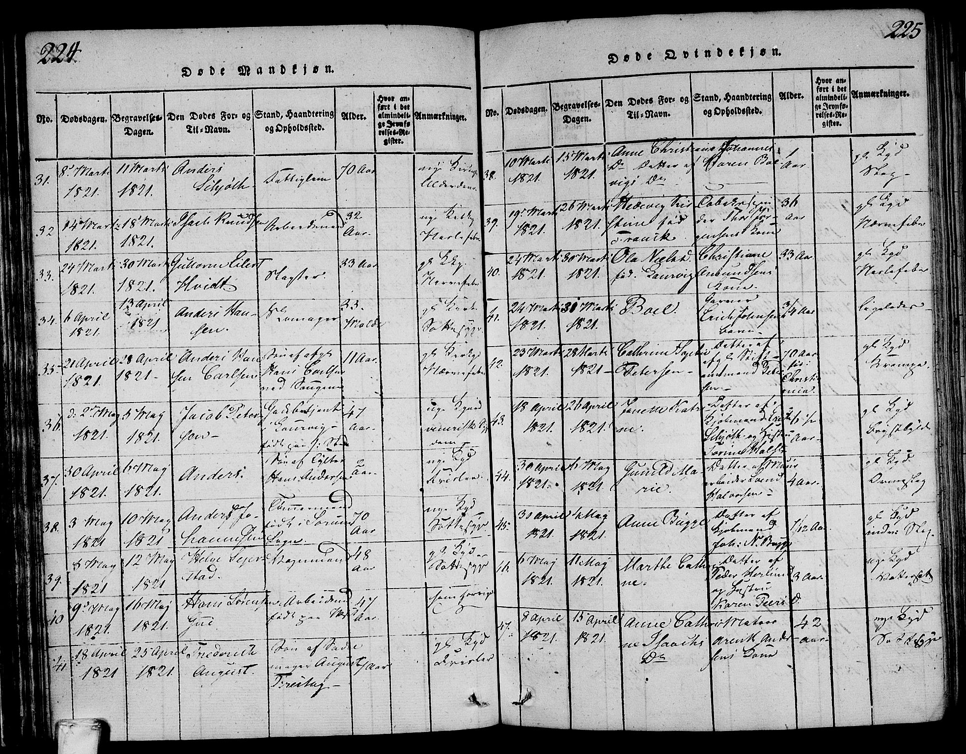 Larvik kirkebøker, AV/SAKO-A-352/F/Fa/L0001: Parish register (official) no. I 1, 1814-1825, p. 224-225