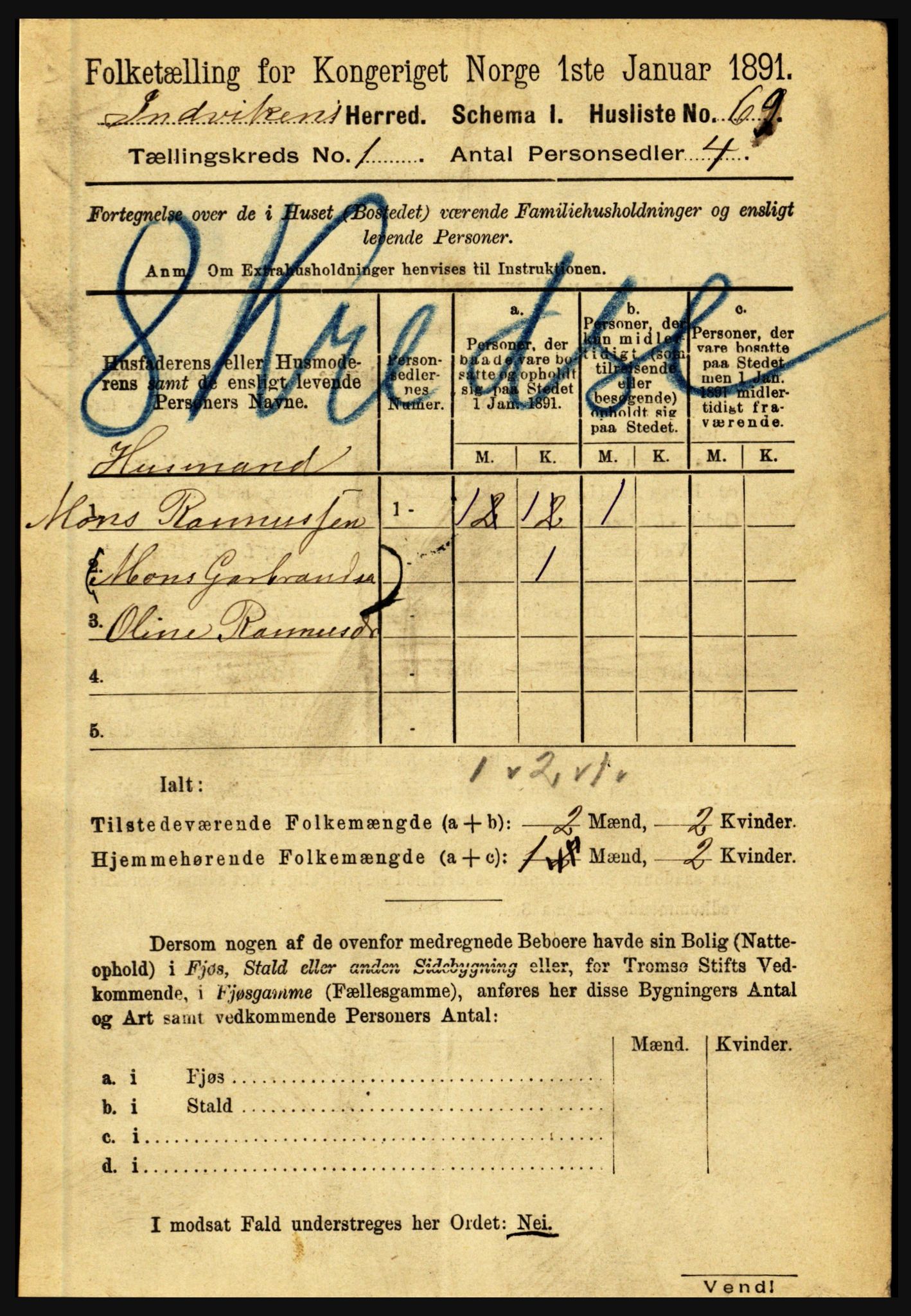 RA, 1891 census for 1447 Innvik, 1891, p. 101