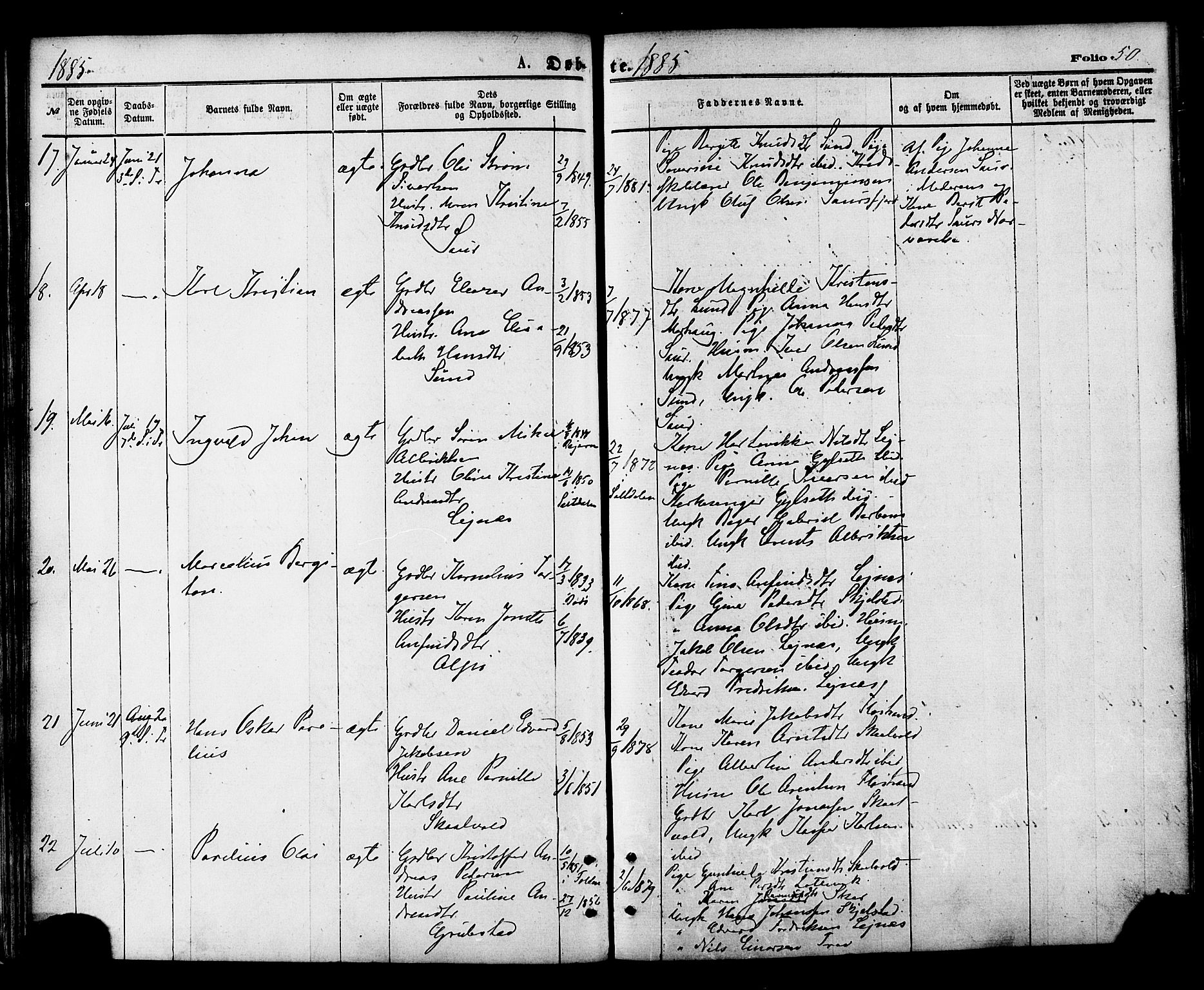 Ministerialprotokoller, klokkerbøker og fødselsregistre - Nordland, AV/SAT-A-1459/857/L0821: Parish register (official) no. 857A01, 1875-1889, p. 50