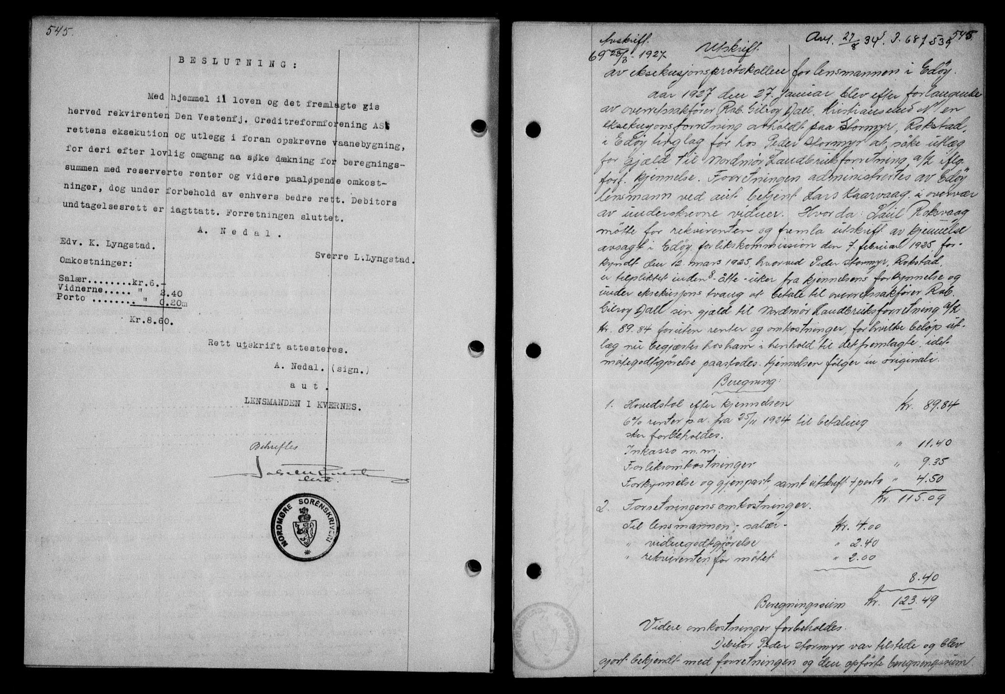 Nordmøre sorenskriveri, AV/SAT-A-4132/1/2/2Ca/L0061: Mortgage book no. 51, 1926-1927, Deed date: 28.03.1927