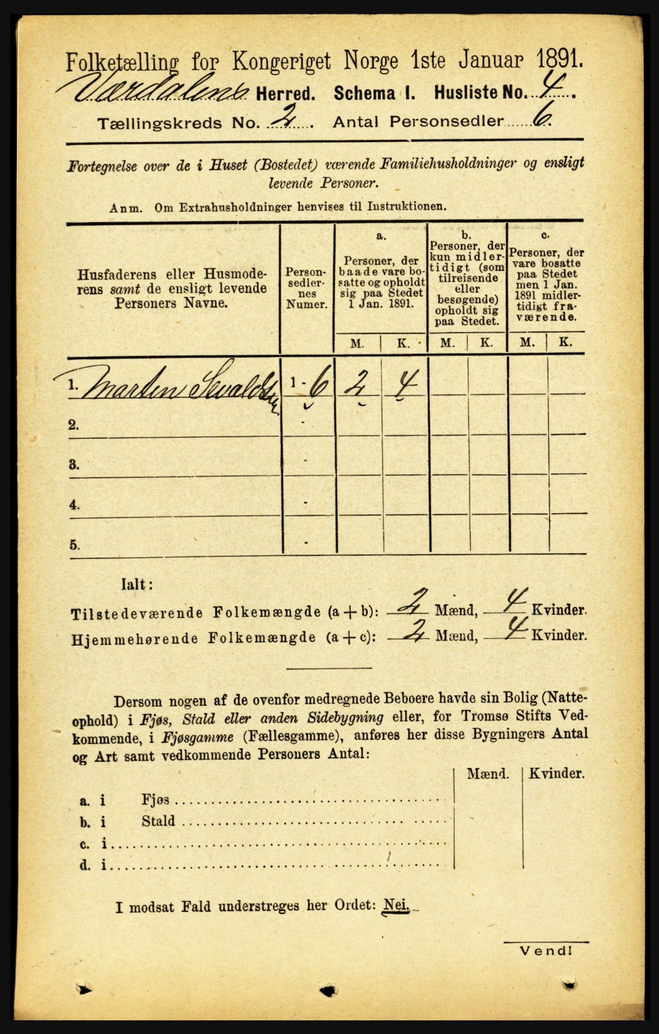 RA, 1891 census for 1721 Verdal, 1891, p. 617