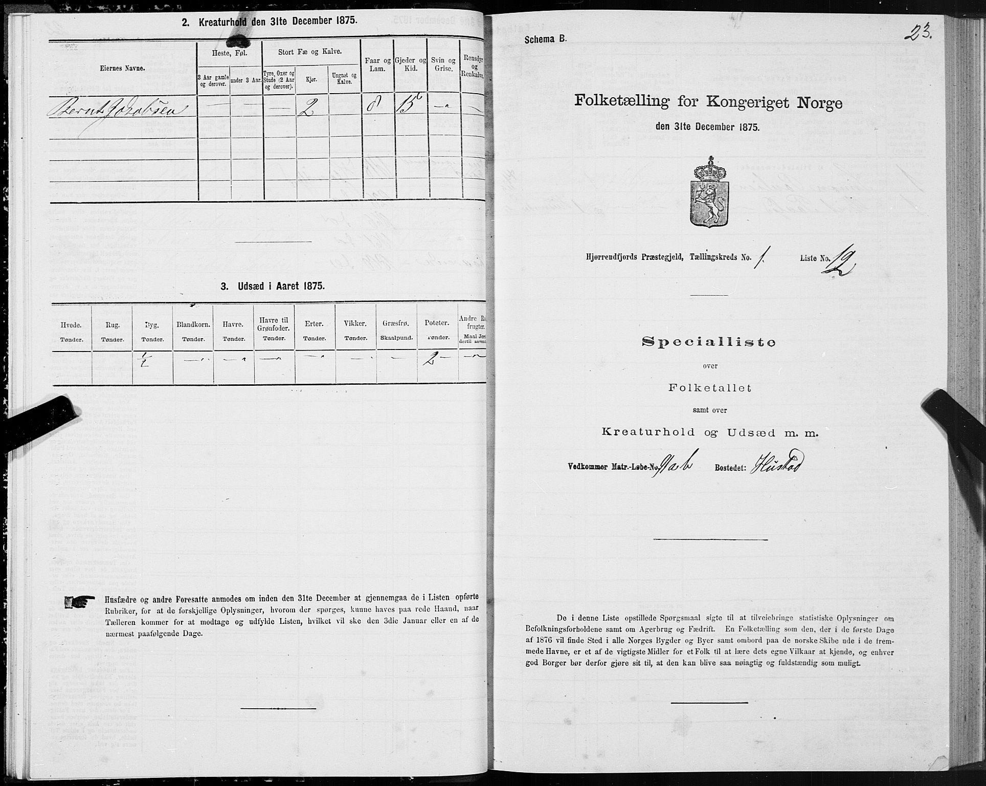 SAT, 1875 census for 1522P Hjørundfjord, 1875, p. 1023