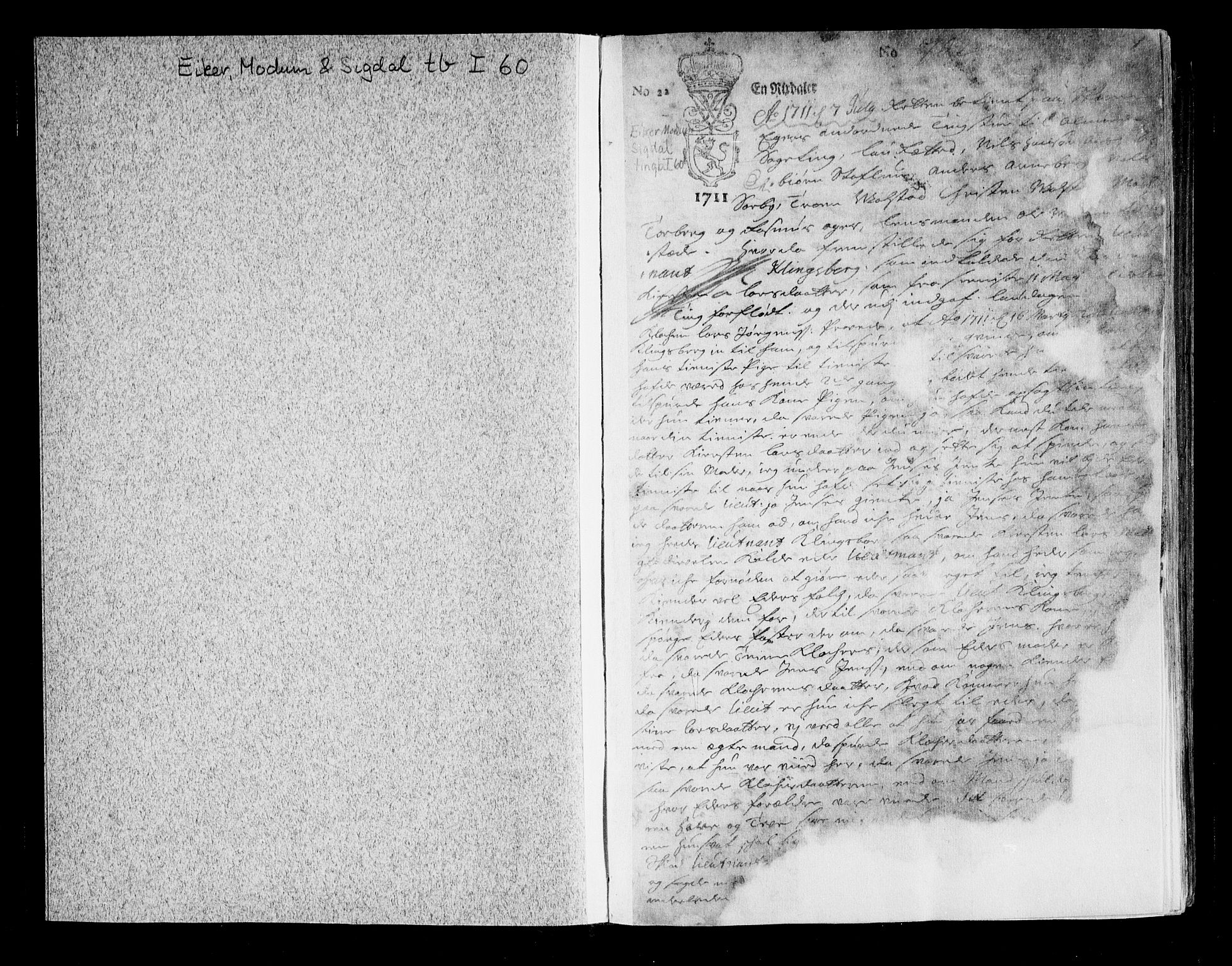 Eiker, Modum og Sigdal sorenskriveri, SAKO/A-123/F/Fa/Faa/L0060: Tingbok, 1711-1715, p. 1