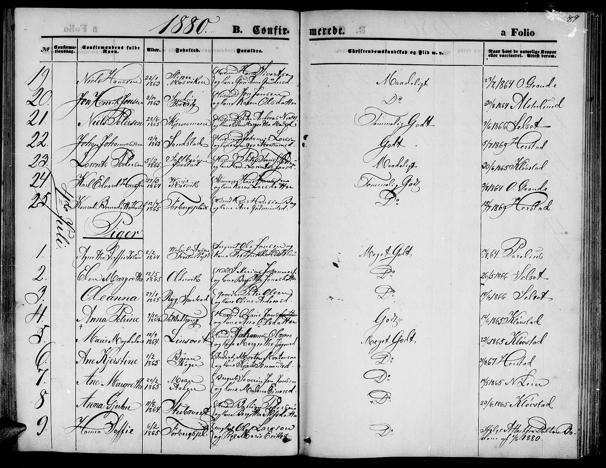 Ministerialprotokoller, klokkerbøker og fødselsregistre - Nord-Trøndelag, AV/SAT-A-1458/722/L0225: Parish register (copy) no. 722C01, 1871-1888, p. 89