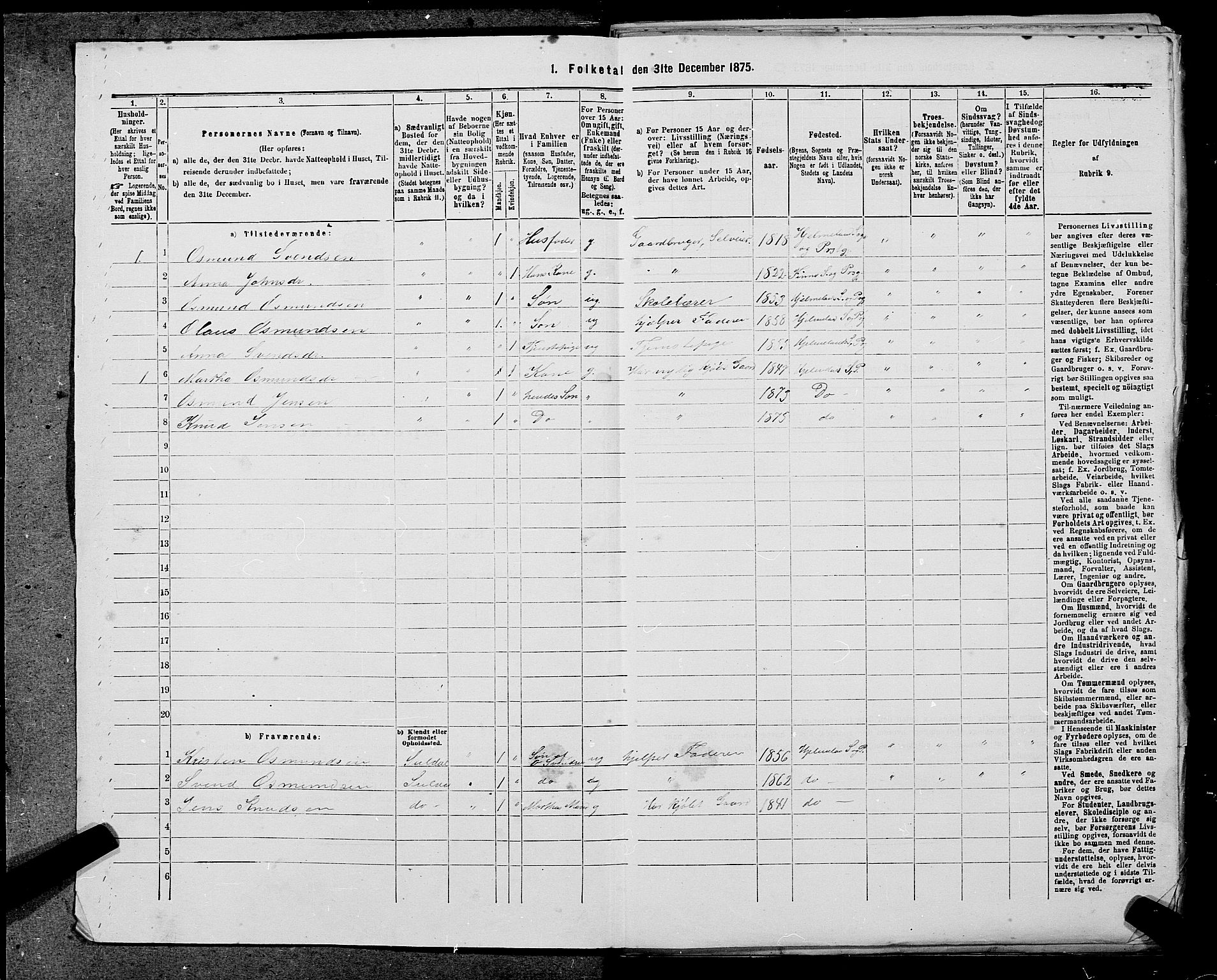 SAST, 1875 census for 1133P Hjelmeland, 1875, p. 578