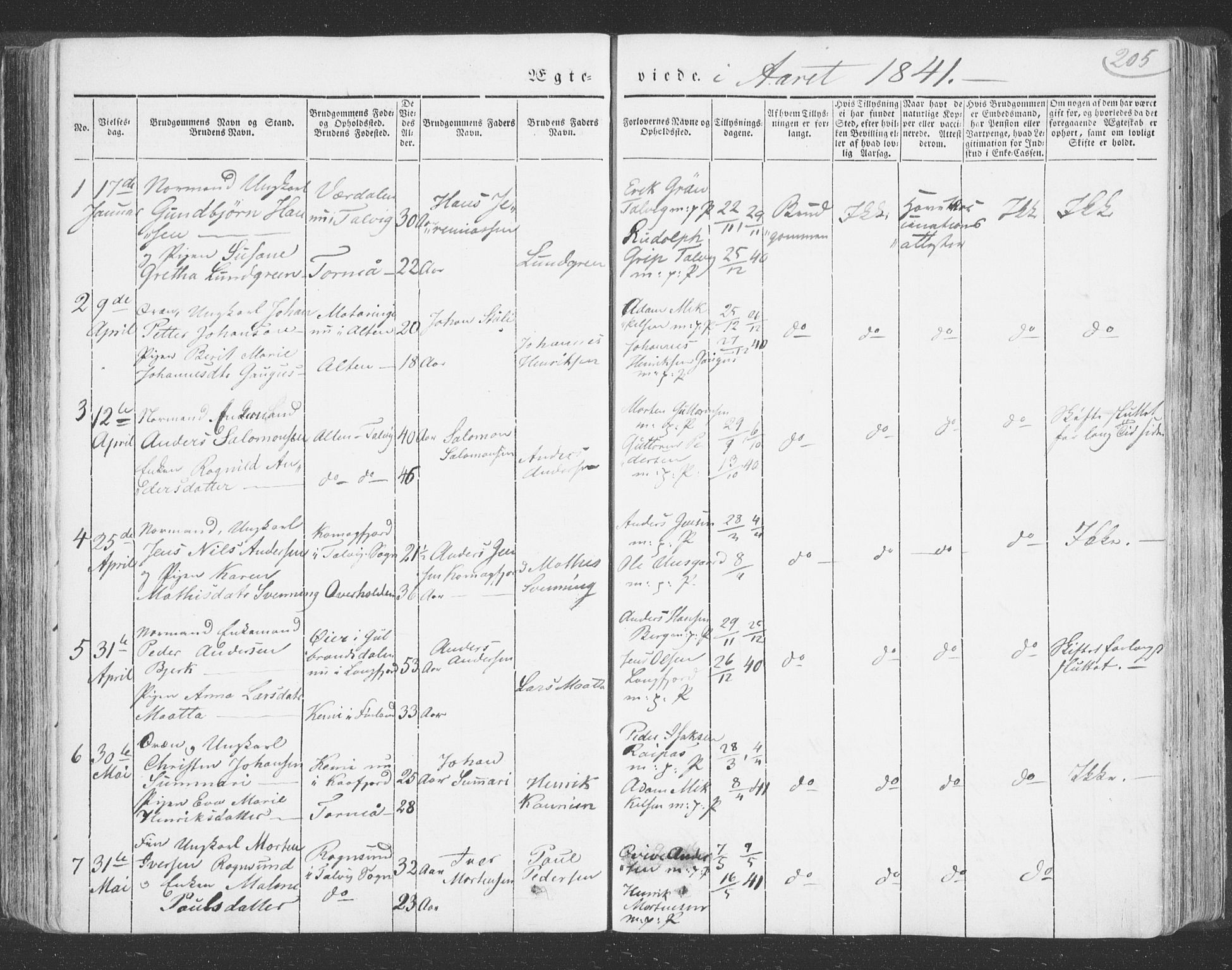 Talvik sokneprestkontor, SATØ/S-1337/H/Ha/L0009kirke: Parish register (official) no. 9, 1837-1852, p. 205