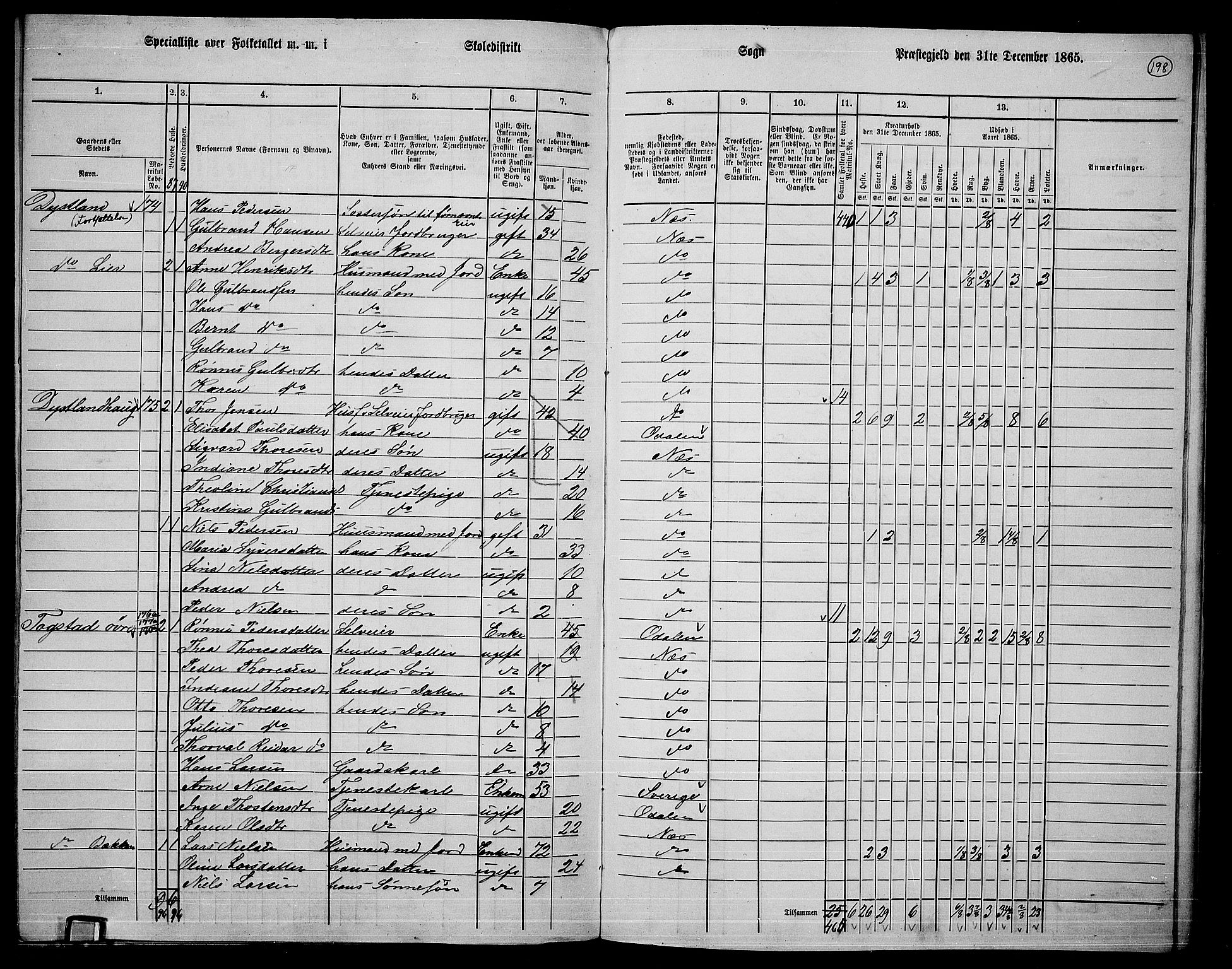 RA, 1865 census for Nes, 1865, p. 181