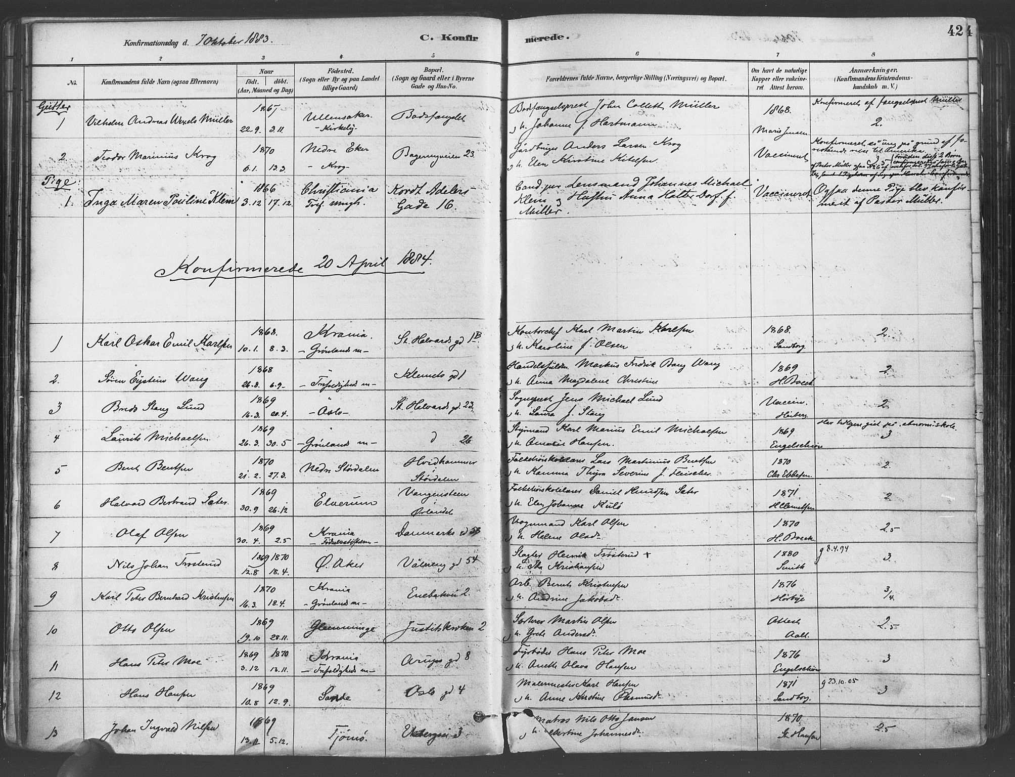 Gamlebyen prestekontor Kirkebøker, SAO/A-10884/F/Fa/L0006: Parish register (official) no. 6, 1881-1890, p. 42