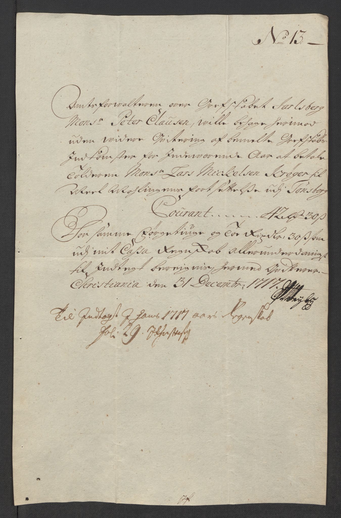 Rentekammeret inntil 1814, Reviderte regnskaper, Fogderegnskap, AV/RA-EA-4092/R32/L1881: Fogderegnskap Jarlsberg grevskap, 1717, p. 256