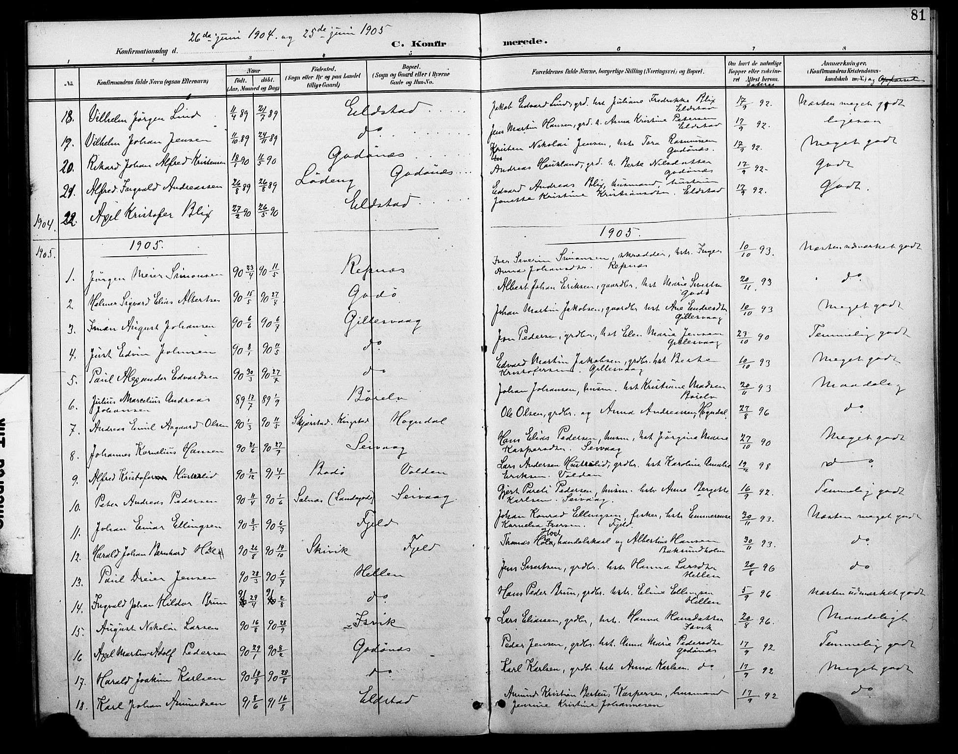 Ministerialprotokoller, klokkerbøker og fødselsregistre - Nordland, SAT/A-1459/804/L0088: Parish register (copy) no. 804C01, 1901-1917, p. 81