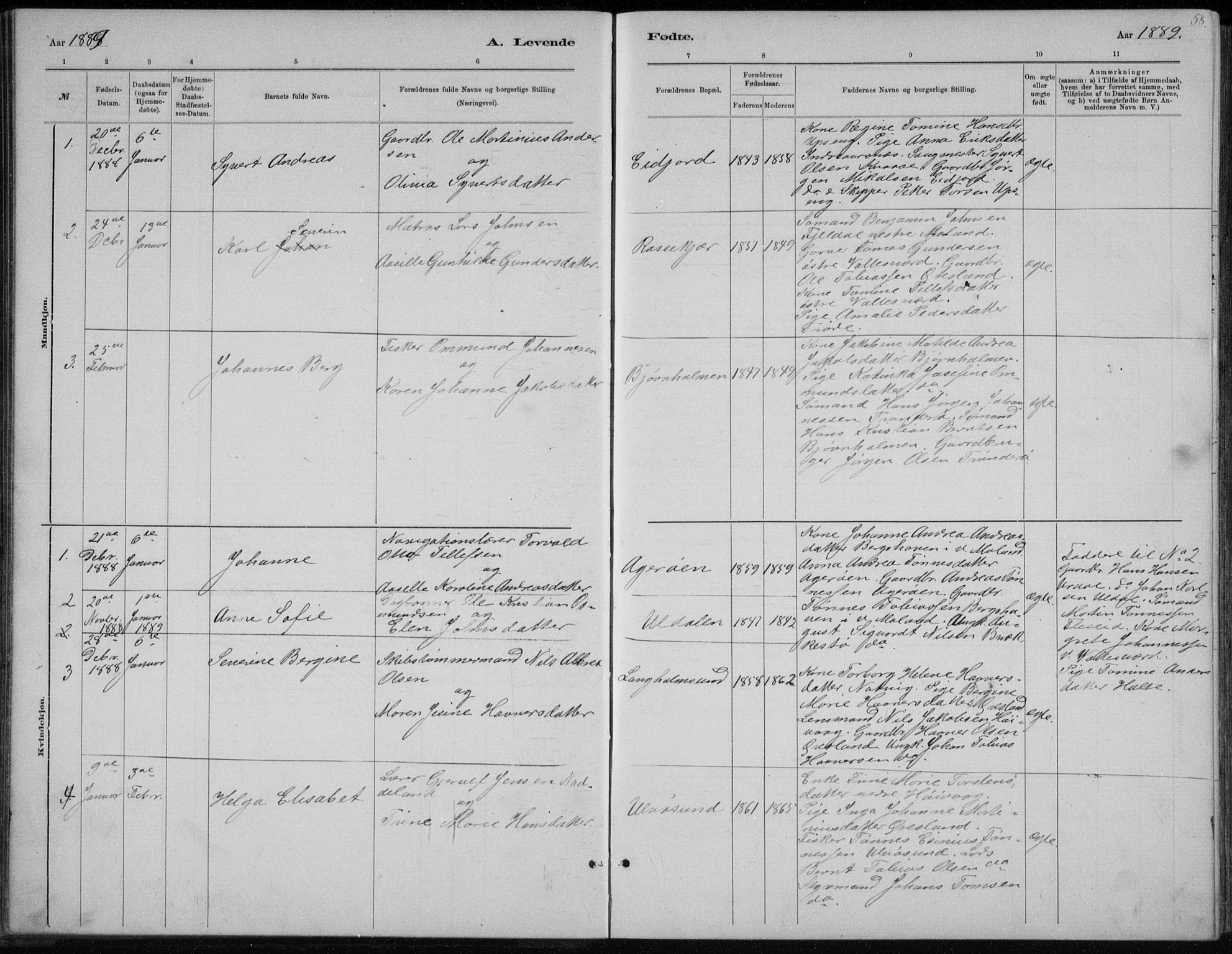 Høvåg sokneprestkontor, SAK/1111-0025/F/Fb/L0004: Parish register (copy) no. B 4, 1883-1898, p. 58