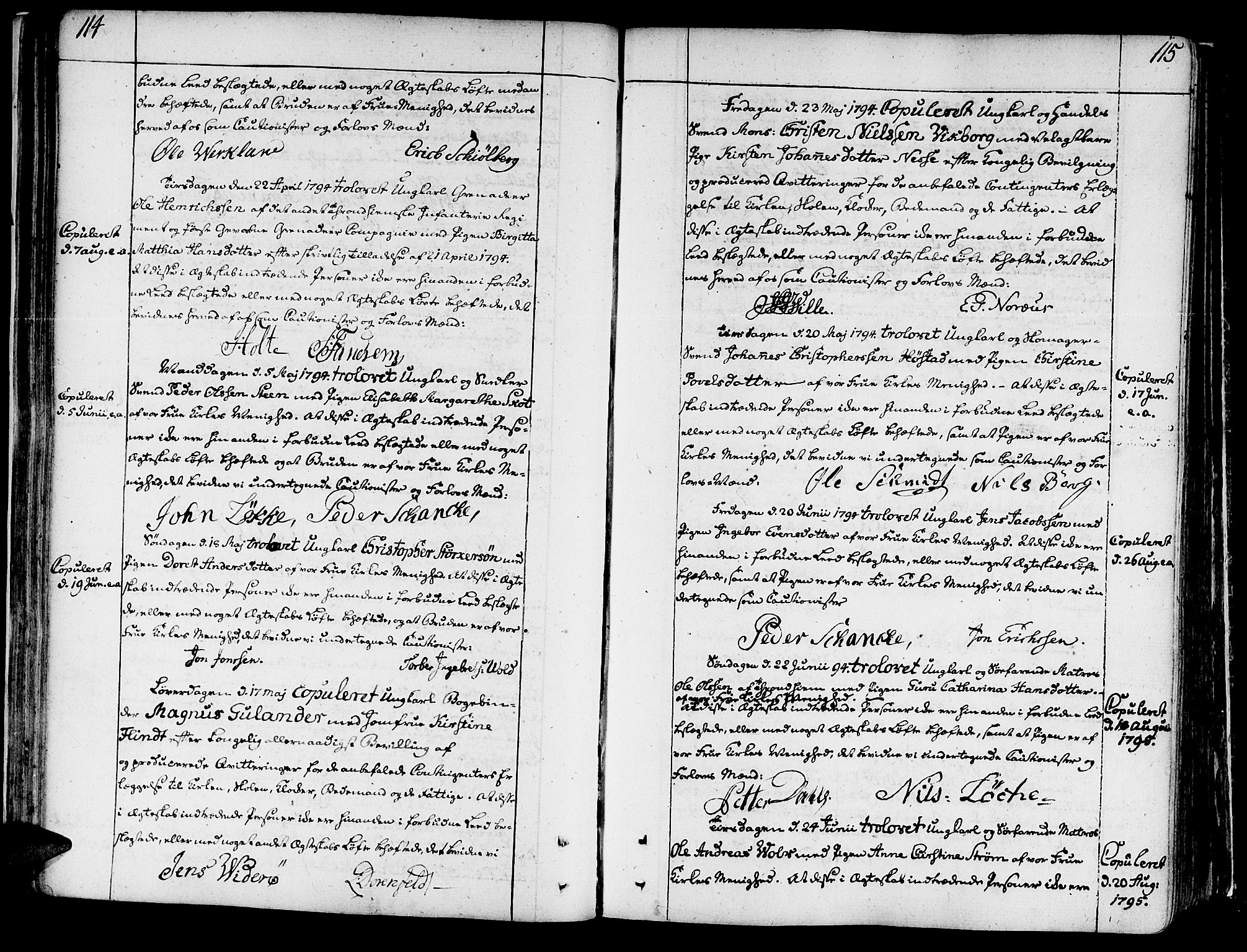 Ministerialprotokoller, klokkerbøker og fødselsregistre - Sør-Trøndelag, SAT/A-1456/602/L0105: Parish register (official) no. 602A03, 1774-1814, p. 114-115