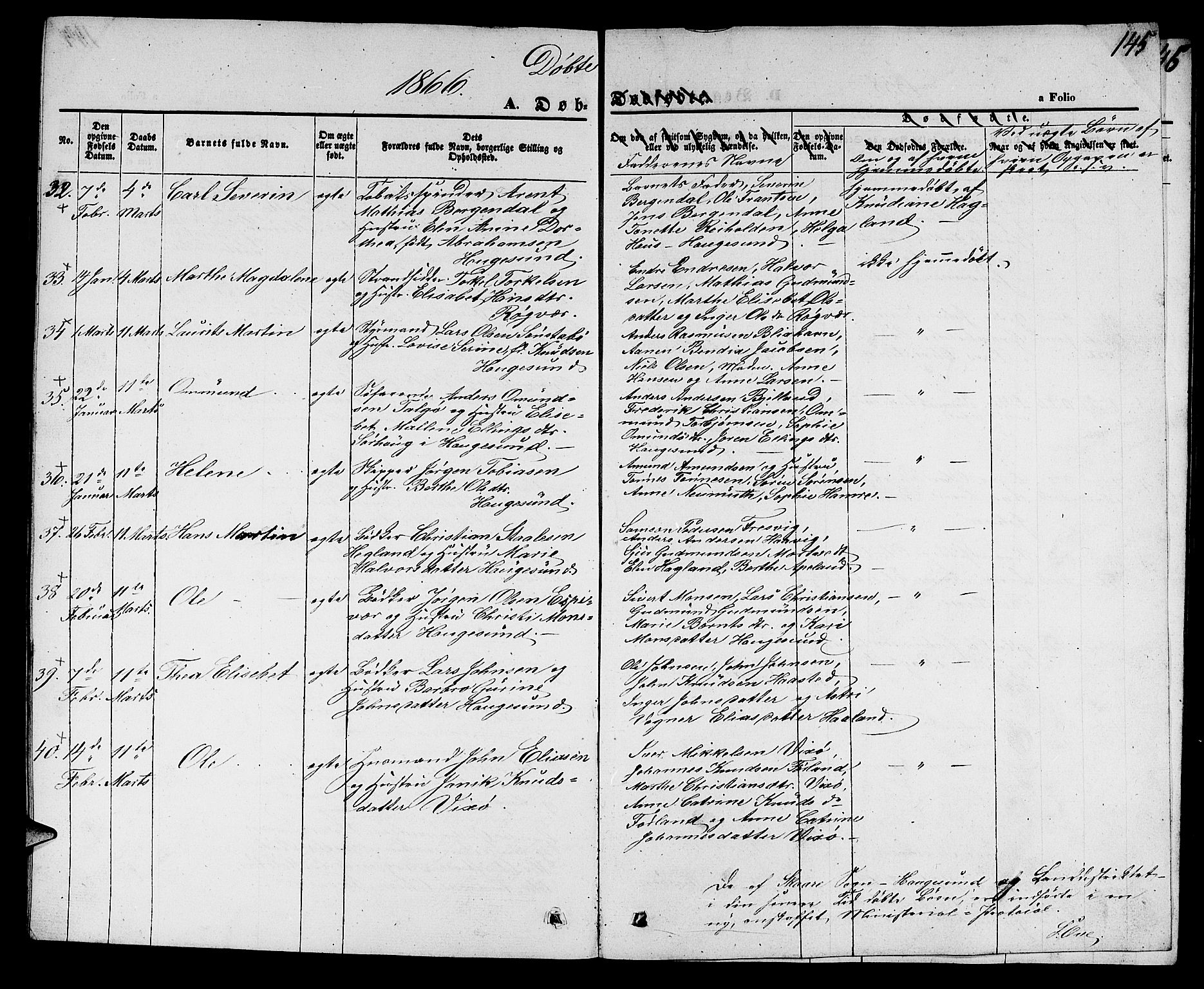 Torvastad sokneprestkontor, SAST/A -101857/H/Ha/Hab/L0006: Parish register (copy) no. B 6, 1858-1867, p. 145