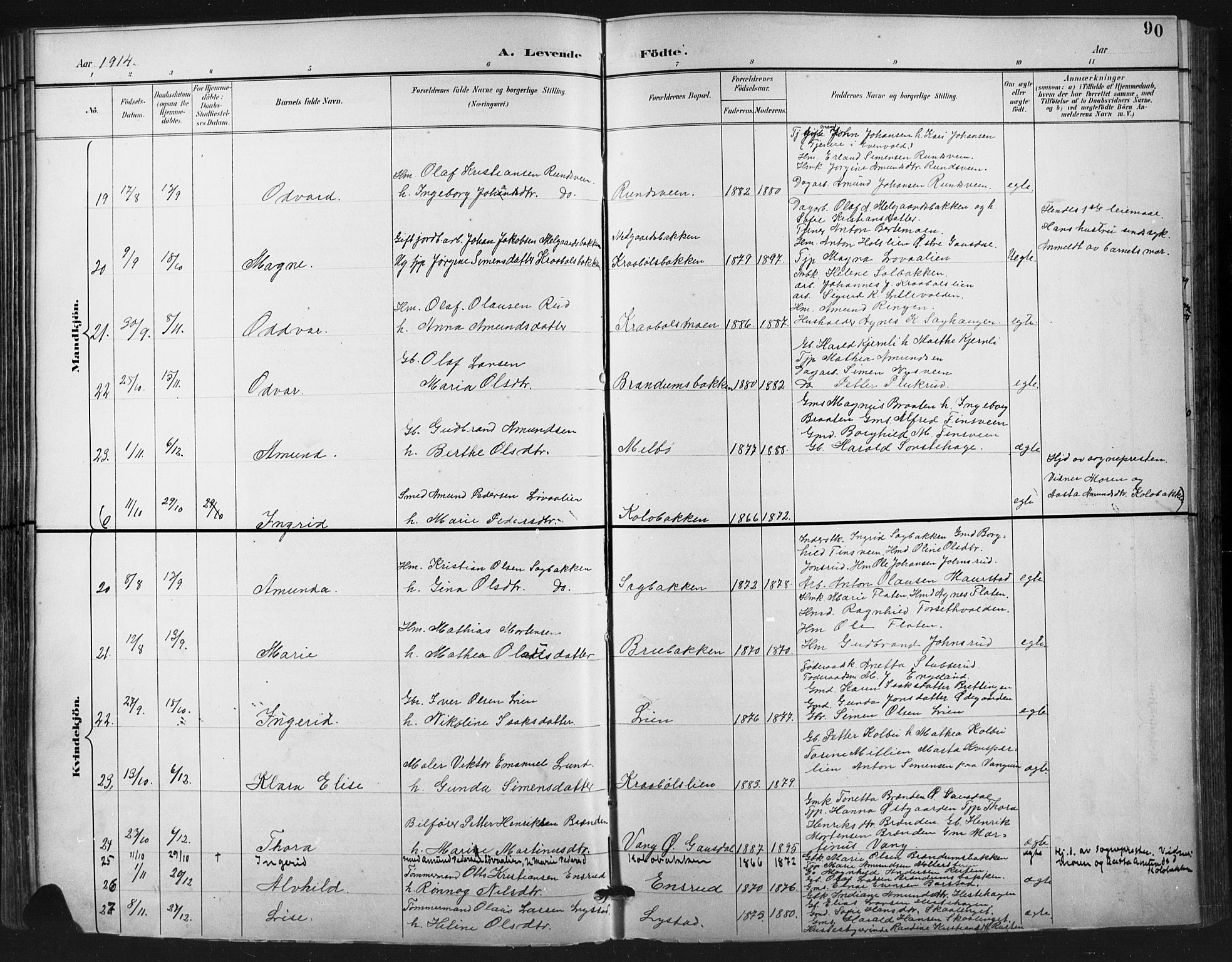 Vestre Gausdal prestekontor, SAH/PREST-094/H/Ha/Hab/L0003: Parish register (copy) no. 3, 1896-1925, p. 90