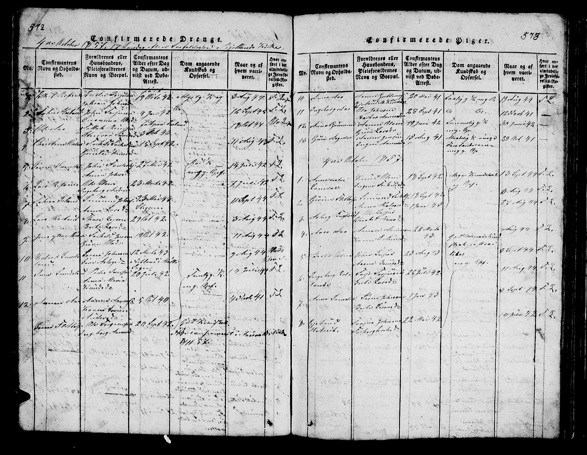 Bjelland sokneprestkontor, SAK/1111-0005/F/Fb/Fbc/L0001: Parish register (copy) no. B 1, 1815-1870, p. 572-573