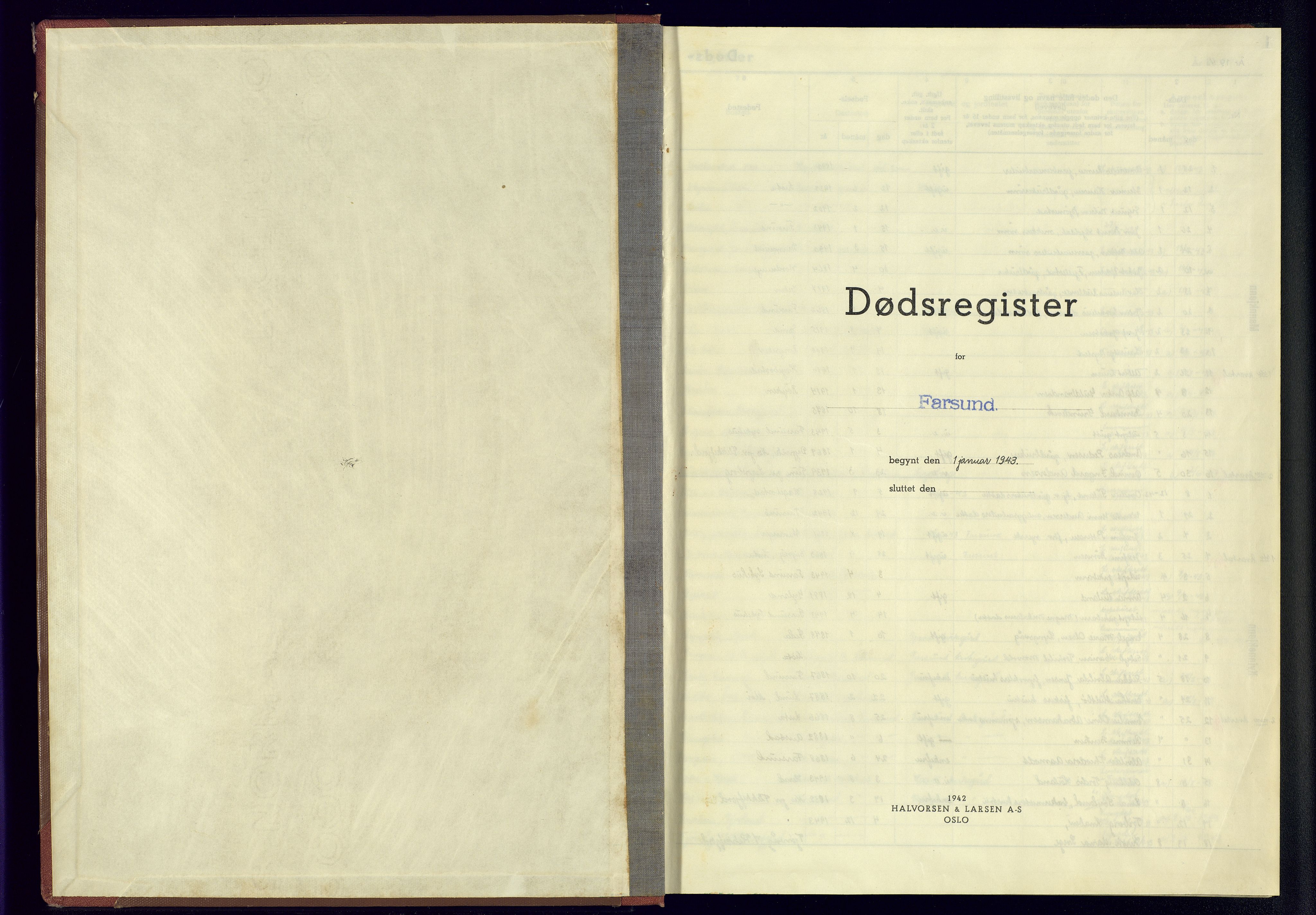 Farsund sokneprestkontor, SAK/1111-0009/J/Jb/L0003: A-VI-6 - Dødsfallsregister, 1943-1945