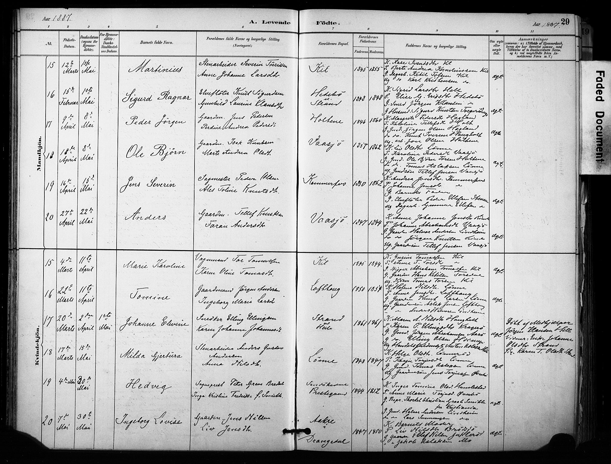 Sannidal kirkebøker, SAKO/A-296/F/Fa/L0015: Parish register (official) no. 15, 1884-1899, p. 29