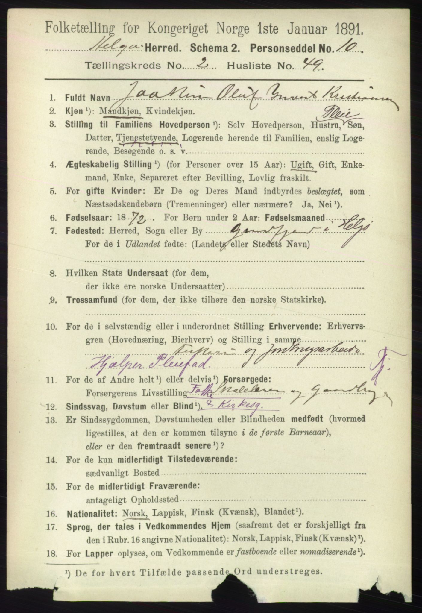 RA, 1891 census for 1935 Helgøy, 1891, p. 699