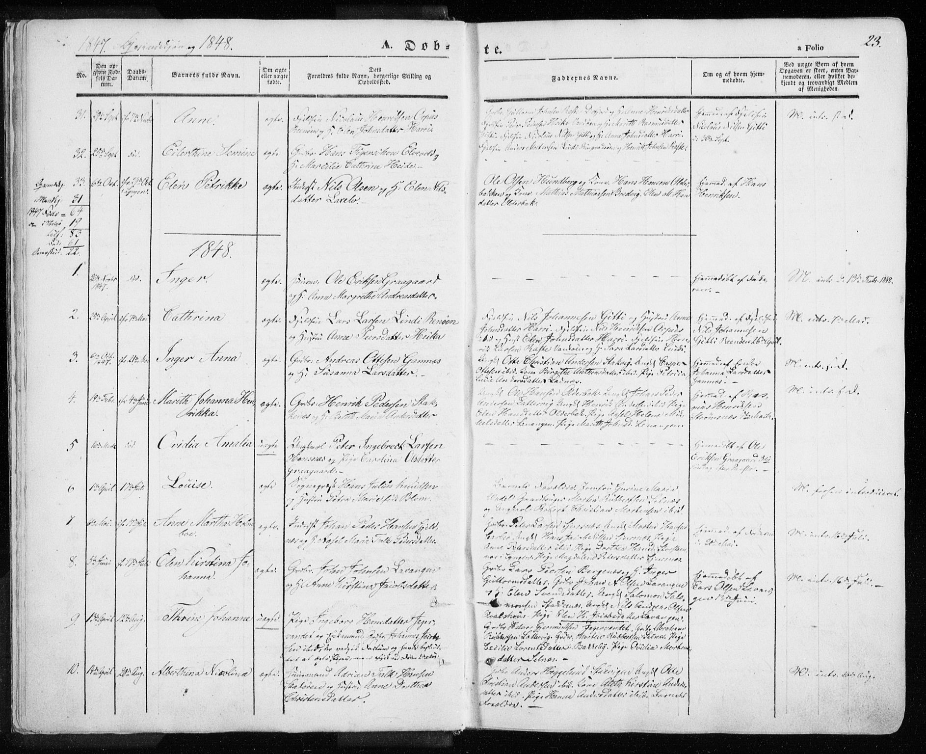 Karlsøy sokneprestembete, SATØ/S-1299/H/Ha/Haa/L0003kirke: Parish register (official) no. 3, 1843-1860, p. 23