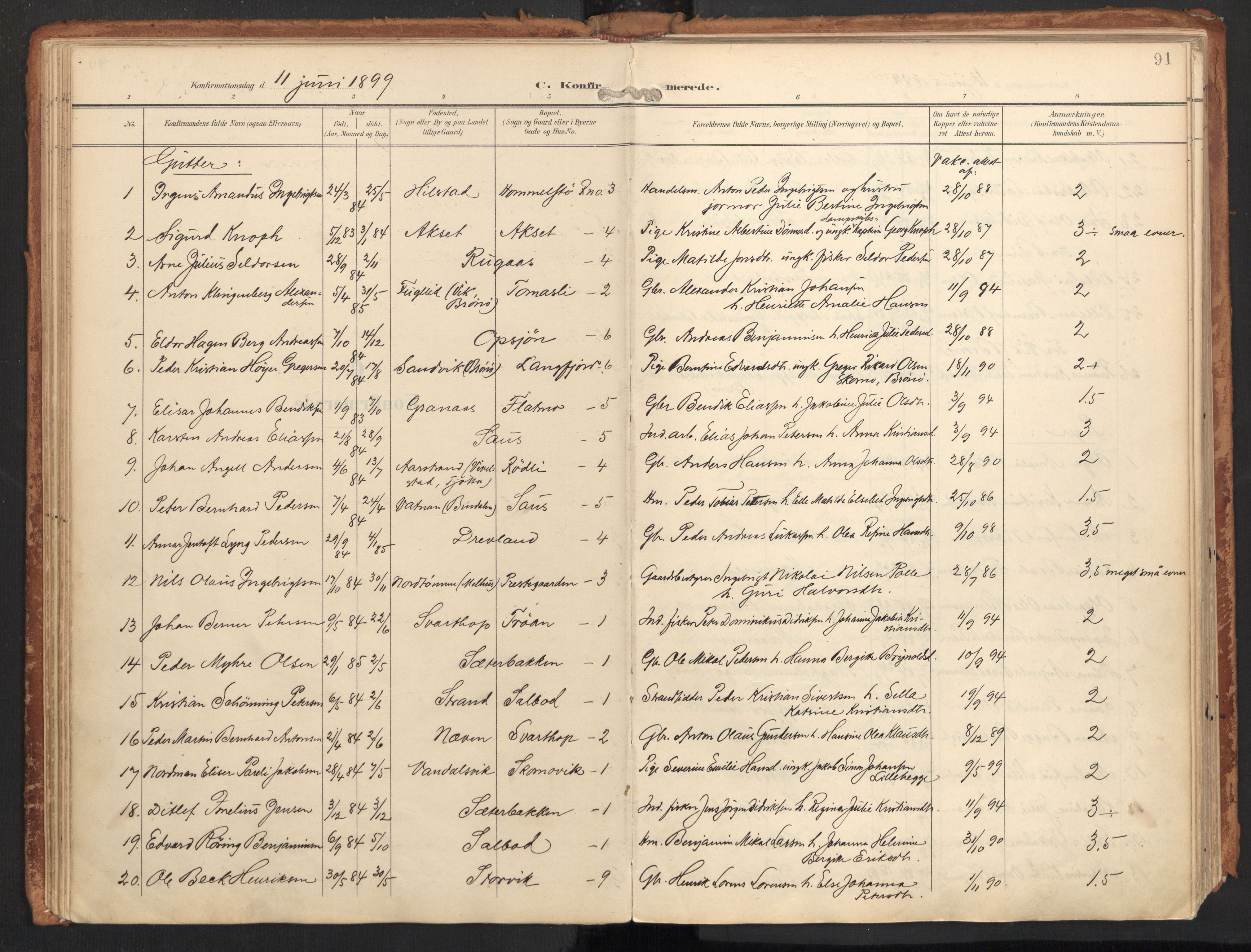 Ministerialprotokoller, klokkerbøker og fødselsregistre - Nordland, SAT/A-1459/814/L0227: Parish register (official) no. 814A08, 1899-1920, p. 91